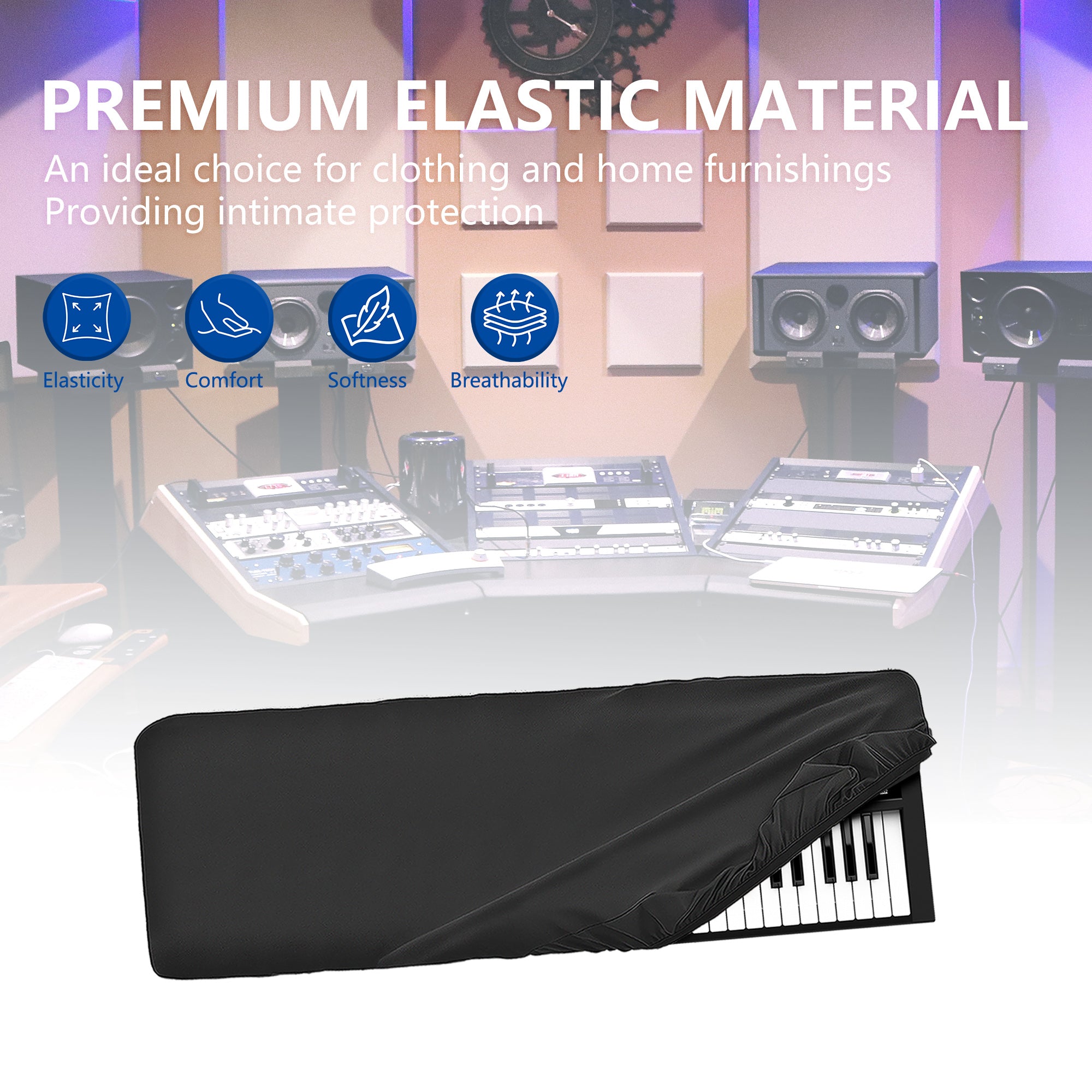 Musiin 61 keys piano keyboard dust cover, compatible with Roland FA-06,V-COMBO VR-09-B,M-Audio Oxygen 61,Behringer Motor 61,Luxury Chinlon Anti-dust & Scratch-proof, Smooth Touch & Custom Fit