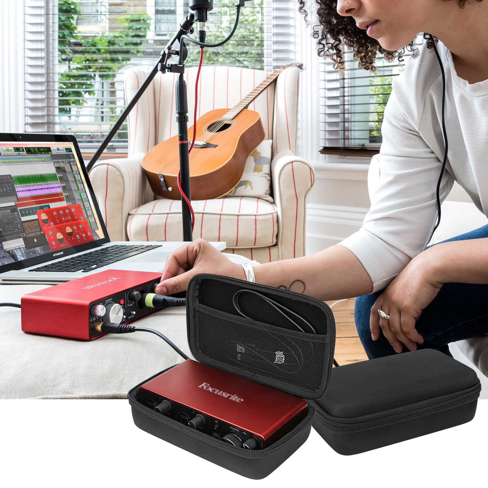 Musiin Audio Interface Case, Compatible with Focusrite Scarlett 2i2 3rd Gen Third Generation Audio Interface Cover, Velvet Interior