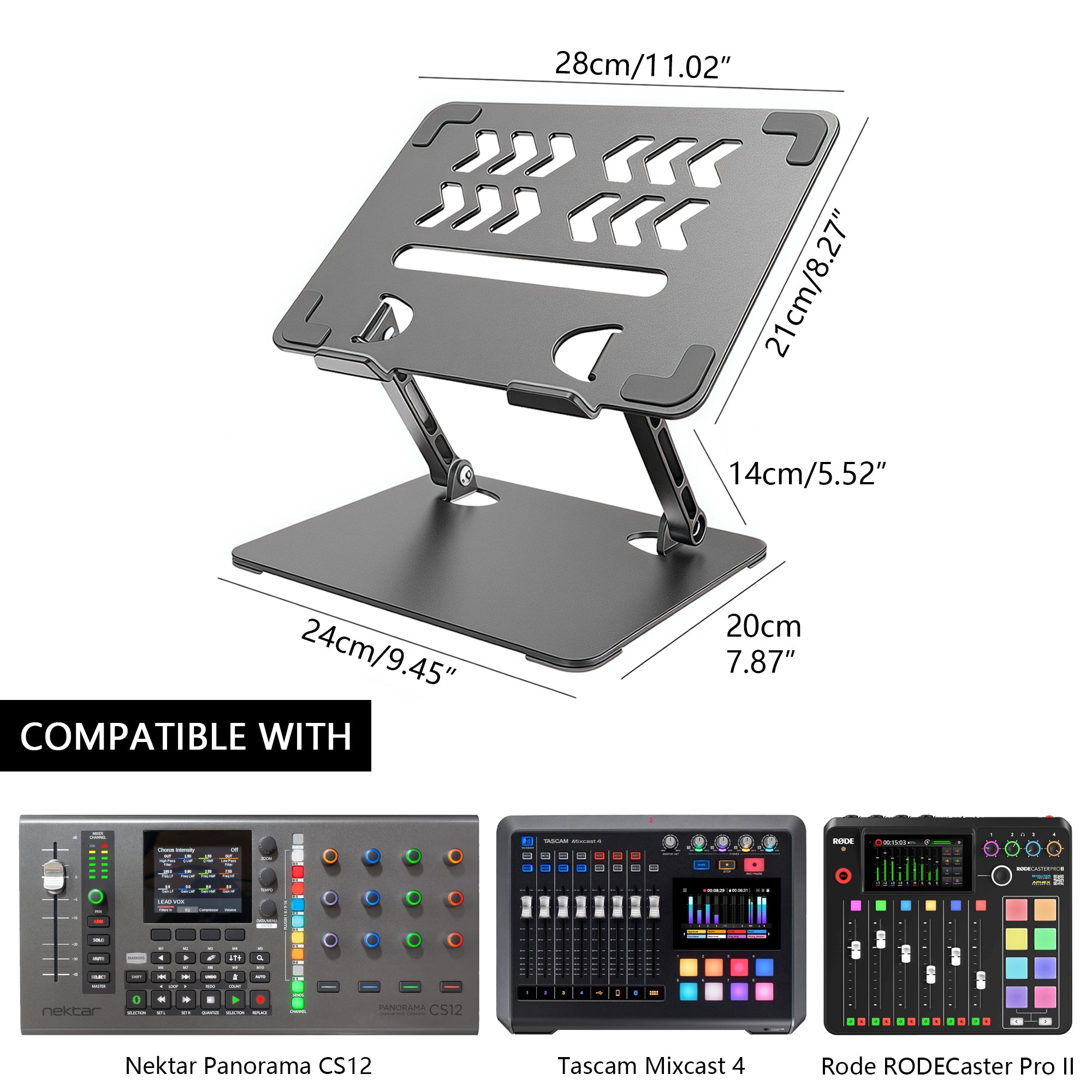 Musiin Home Studio Desktop Mixer Stand Compatible with Nektar Panorama CS12, Rode RODECaster Pro II, Tascam Mixcast 4 and most 25keys Midi controller Lift Stand, Premium Aluminum Portable Foldable