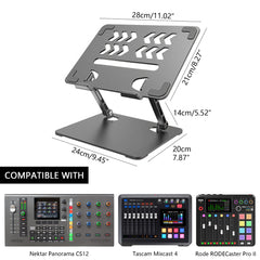 Musiin Home Studio Desktop Mixer Stand Compatible with Nektar Panorama CS12, Rode RODECaster Pro II, Tascam Mixcast 4 and most 25keys Midi controller Lift Stand, Premium Aluminum Portable Foldable