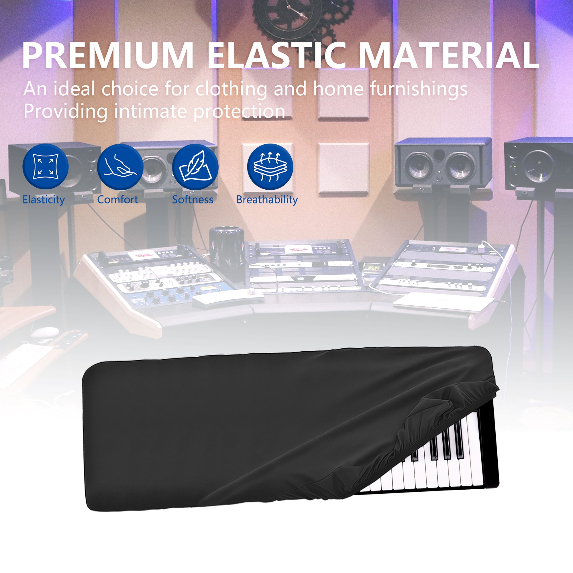Roland Keyboard A-300PRO dedicated black dust cover, made with high-quality four-way stretch Chinlon elastic material, is specially designed for your keyboard, providing comprehensive protection with