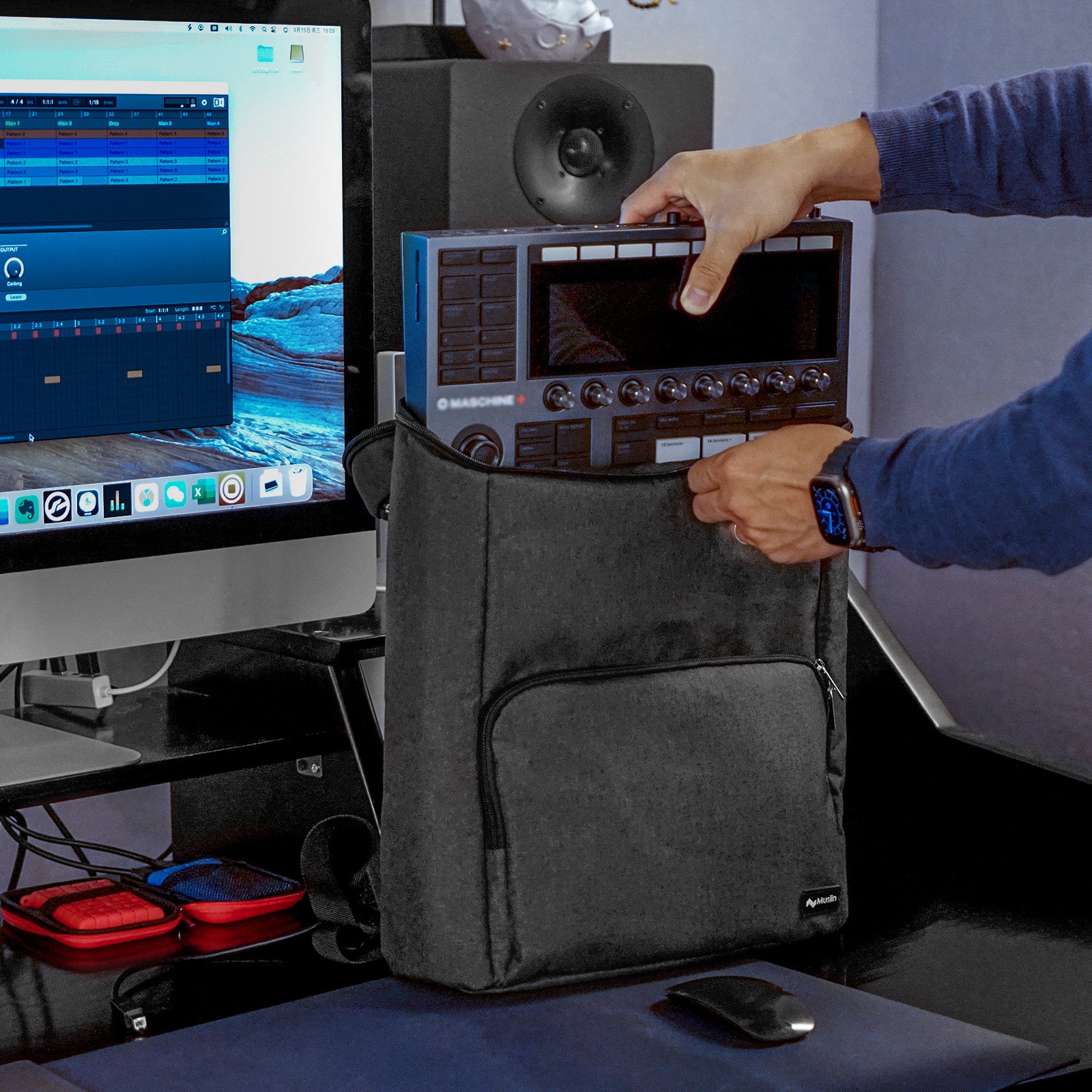 Musiin Audio Workstation Backpack Compatible with NI Maschine+,Ableton Push3,AKAI MPC One+,Line 6 Helix Stadiu,Elektron Tonverk, Launch Control XL MK3 Ultimate Protection for Device and Cover