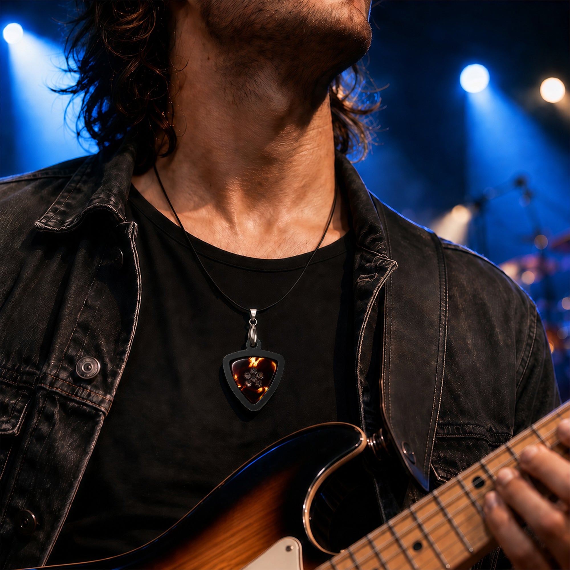 Musiin Guitar Pick Holder Necklace Compatible with Fender Dunlop D'Addario Triangle Picks, easy to access, suitable for players of various styles to showcase unique musical taste