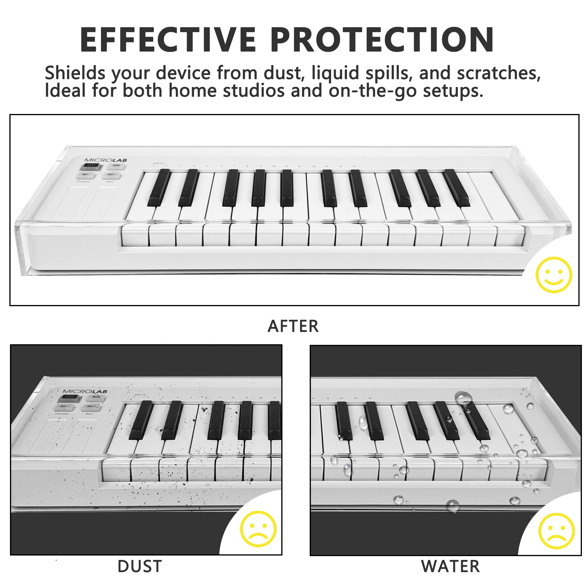 Musiin Piano Keyboard Acrylic Cover Compatible With Arturia MicroLab,Transparent Reserved Wire Groove,Waterproof and Dustproof, Suitable for Home Studio Desktop Protection
