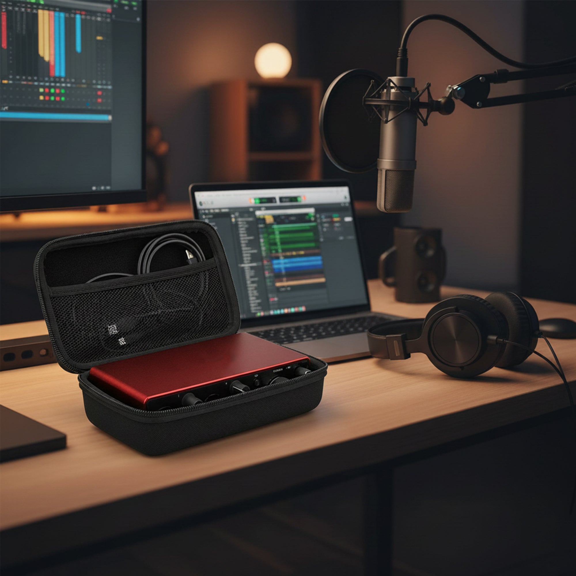 Musiin Audio Interface Case, Compatible with Focusrite Scarlett 2i2 4th Gen, Roland AIRA Compact P-6, Fourth Generation Audio Interface Cover, Velvet Interior