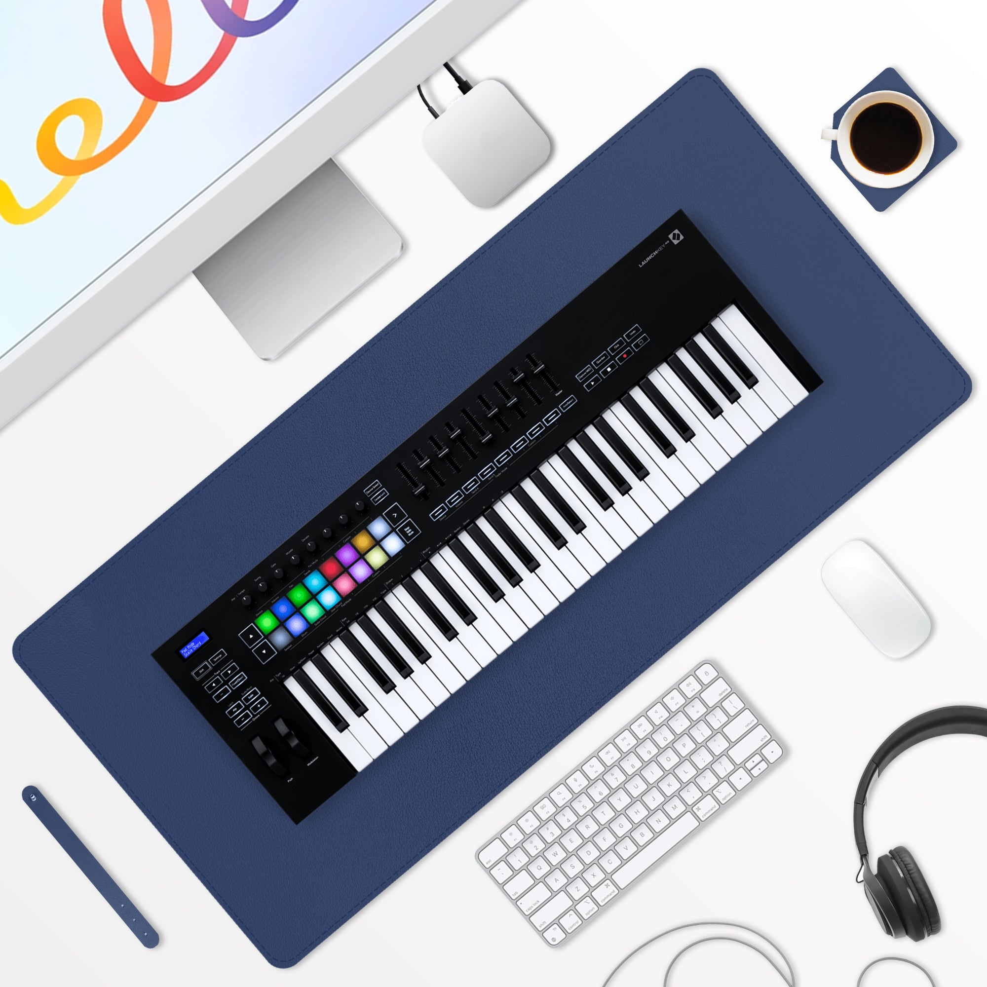 Musiin Music Studio Desk Leather Mouse and Keyboard Mat with Coaster, Ideal for Office, Creative Work, and Recording Studios