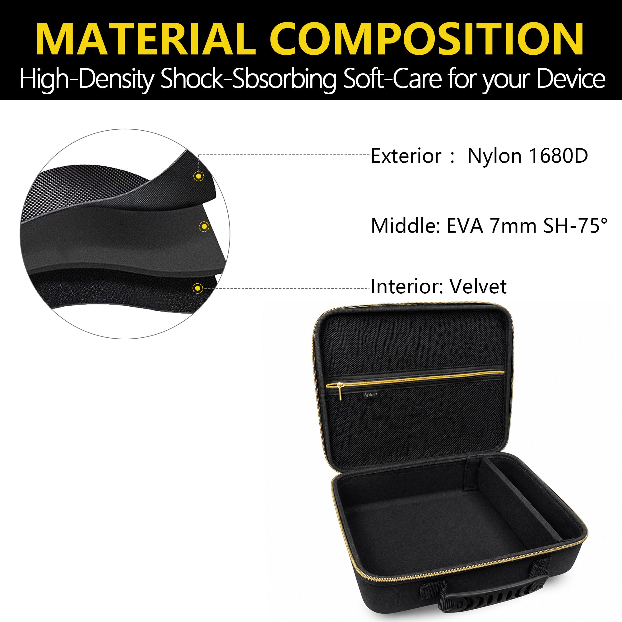 Musiin Custom Acoustic Synthesizer Case Compatible with KORG Phase 8, with Mesh Pocket, Cable Compartment, Gold Zipper and Handle for Studio, Daily Storage and Stage Carrying (Gold Tone Edition)