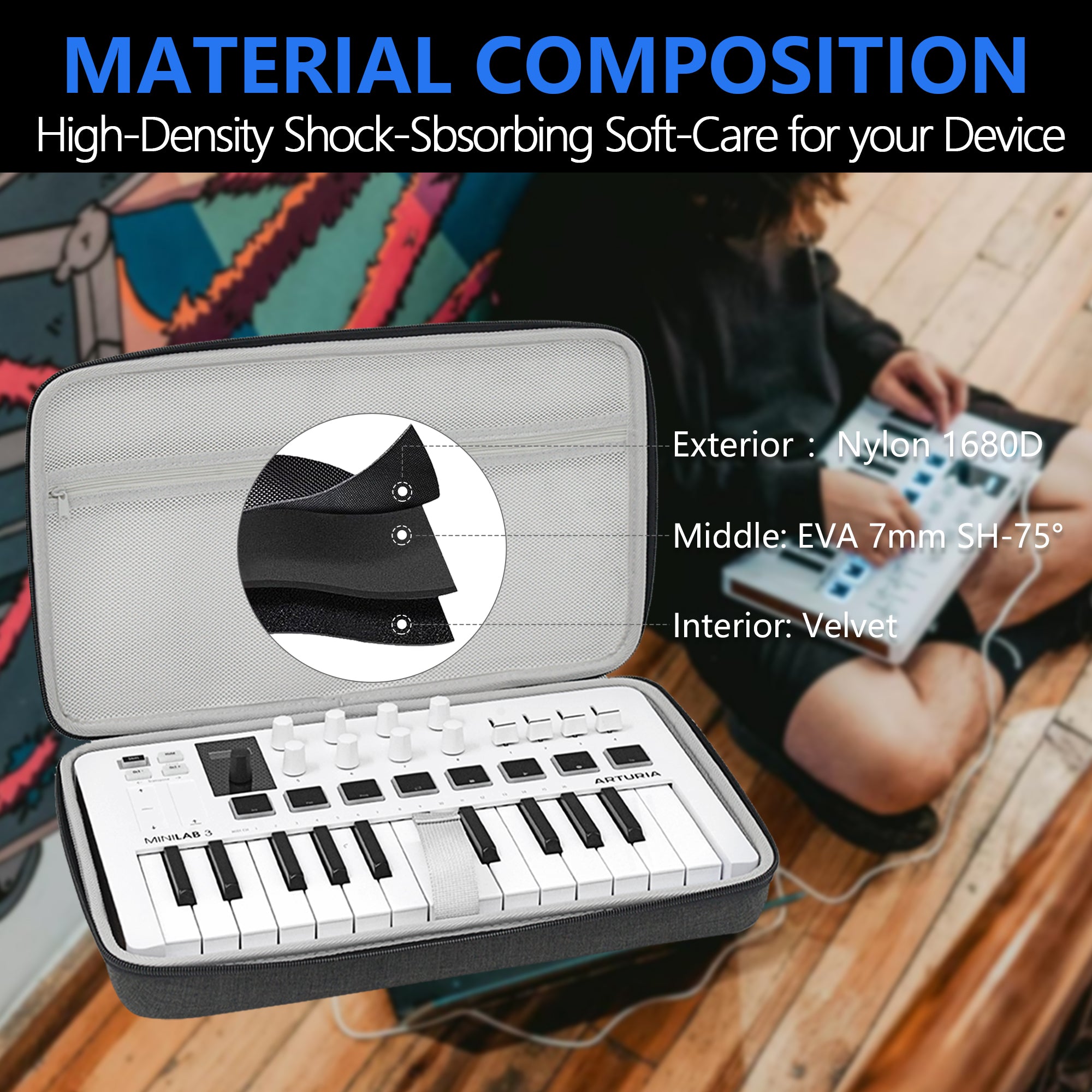 Musiin Premium Velvet Midi Keyboard Case Compatible with MPK Mini IV, Arturia MiniLab 3, MiniLab MkII 25 Slim, Keyboard cover Midi Controller Synthesizer case(Grey)