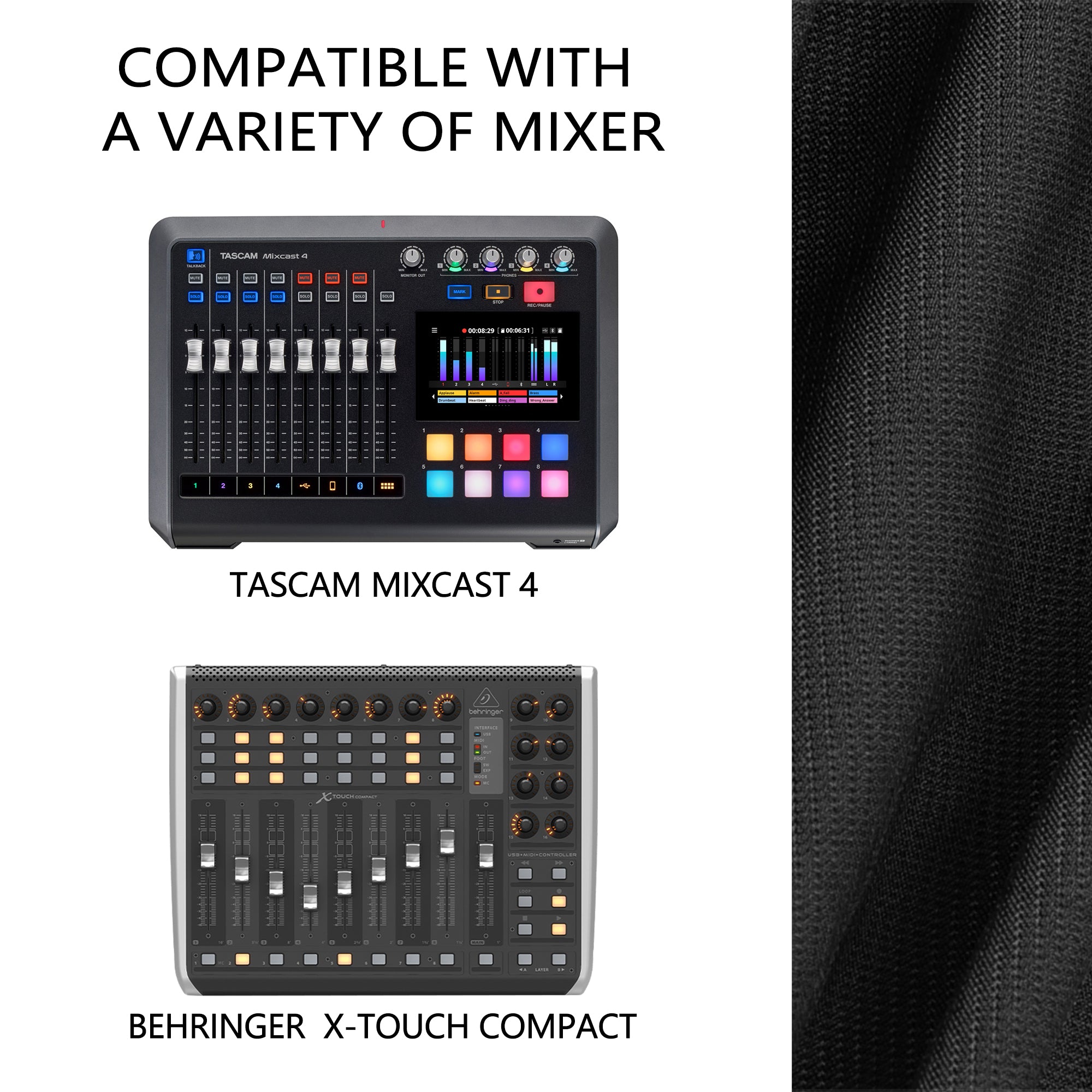 Musiin Home Studio Mixer Cover Compatible with Behringer X-TOUCH COMPACT,Tascam Podcast Station Mixcast 4 Stretchable Chinlon