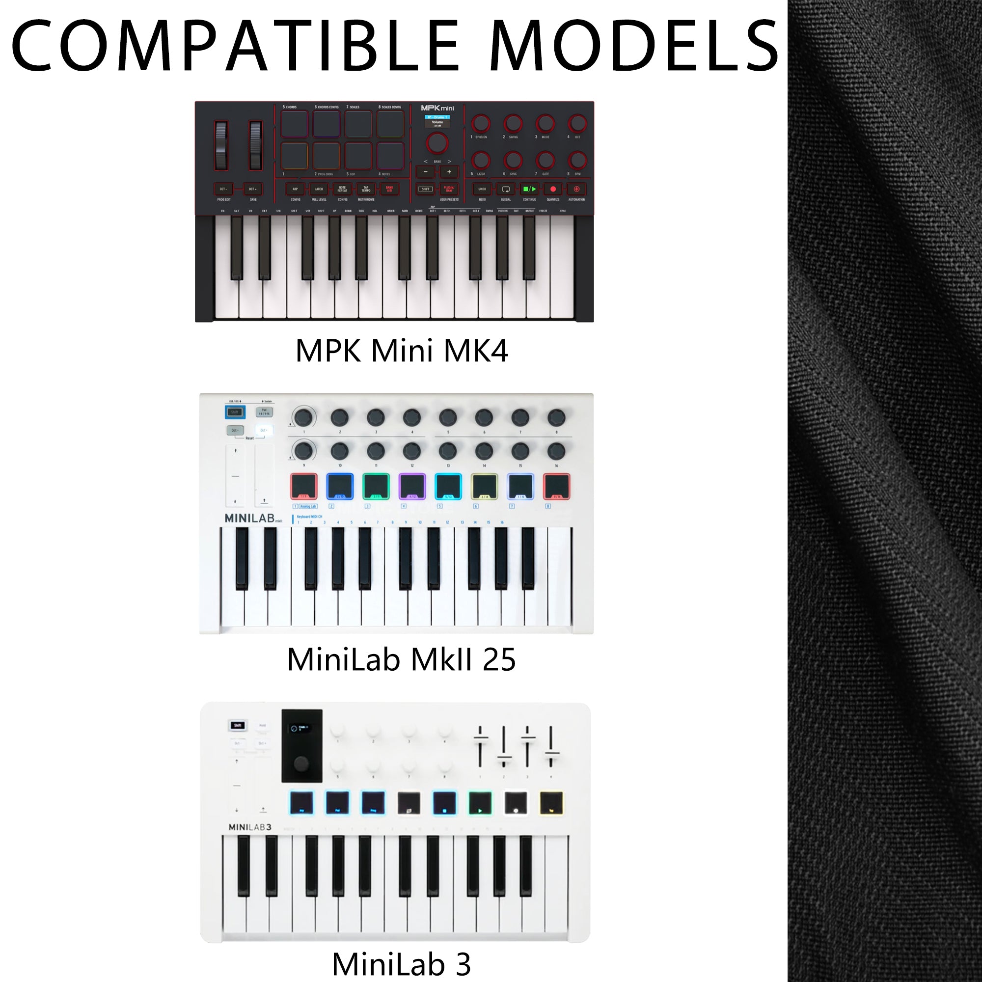 Musiin 25 keys Midi Keyboard Dust Cover Compatible with Arturia MiniLab 3,Akai Mini MK4,MiniLab MkII 25,Premium Chinlon Anti-scratch and dustproof, Soft Touch & Fitted Daily Use Protection
