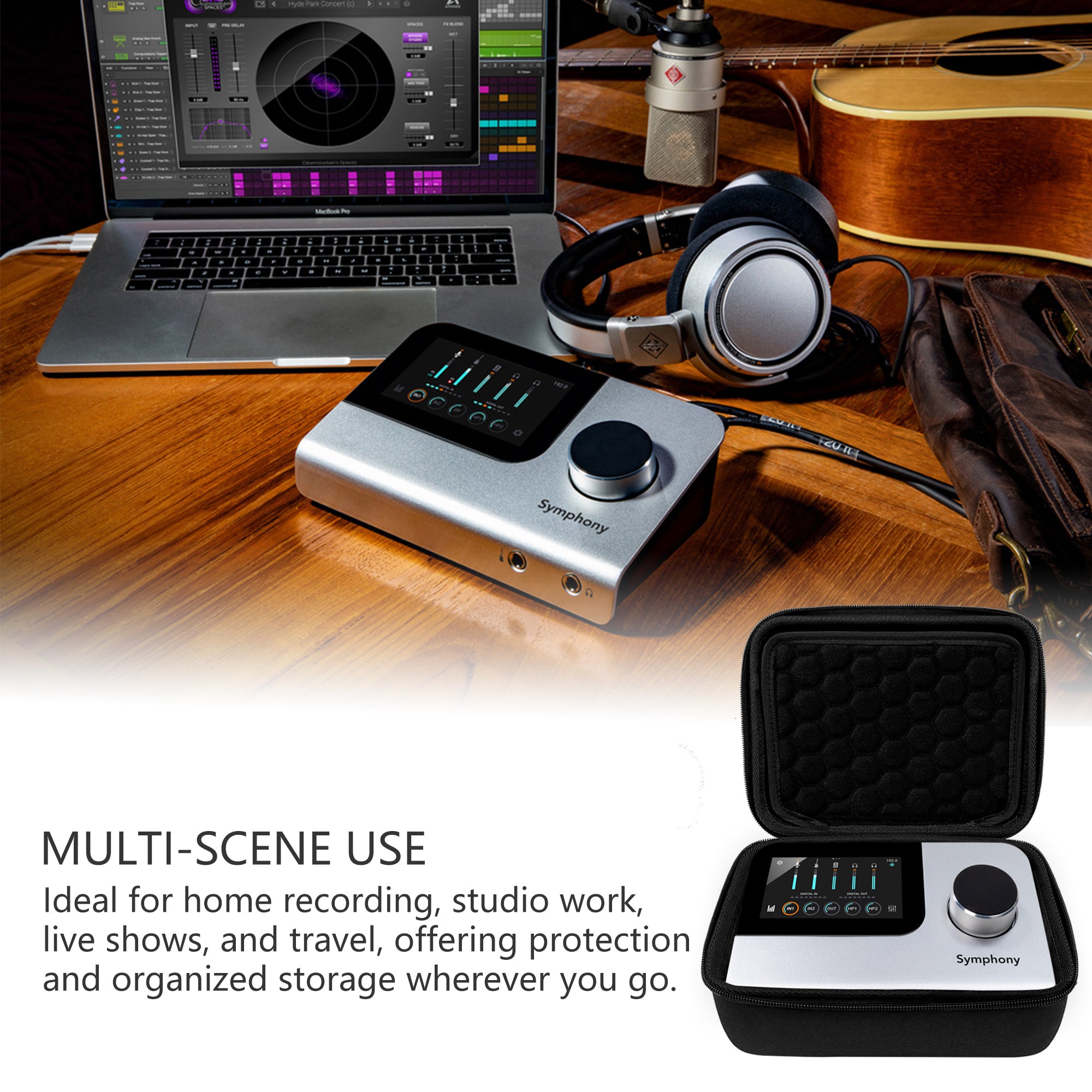 Musiin Custom Audio Interface Case Compatible with Apogee Symphony Desktop, EVA Hard Shell with Dual Zippers, Mesh Pocket & Handle, Protective Storage for Studio Recording, Live Show & Travel Bag
