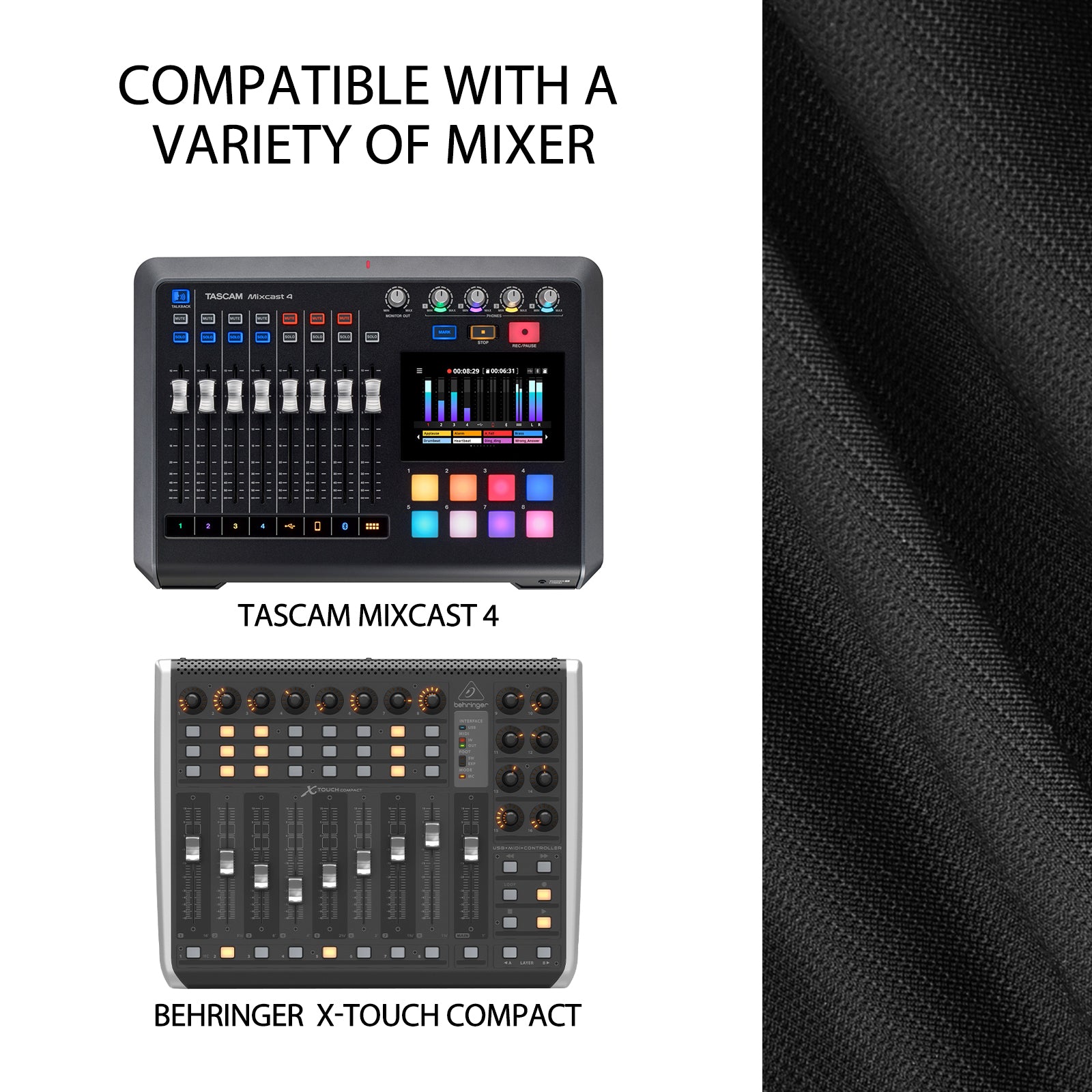 Musiin mixer dust cover, compatible with Tascam Podcast Station Mixcast 4, Behringer X-TOUCH COMPACT,Deluxe Chinlon Dustproof & Anti-scratch, Silky Feel & Tailored Design