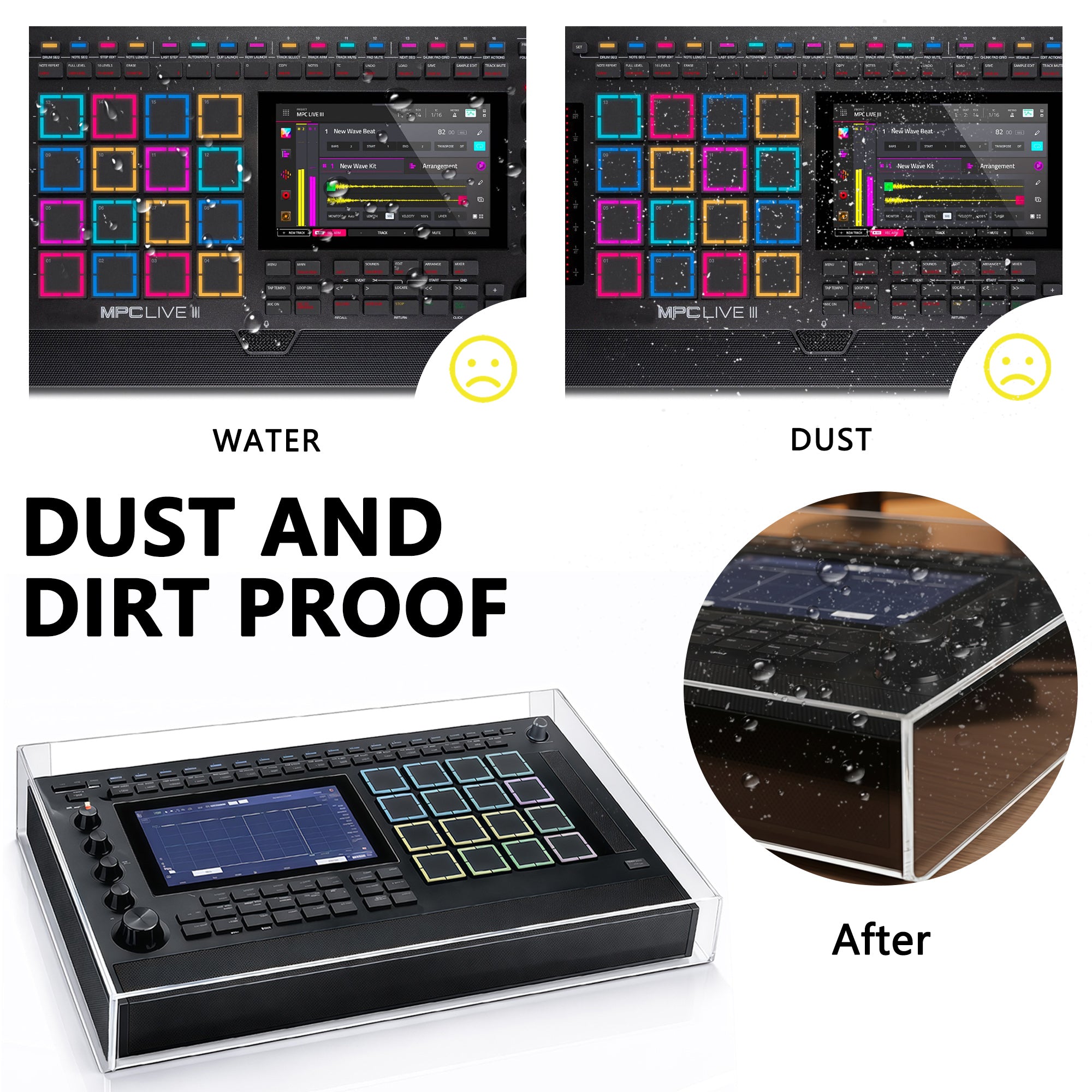 Musiin Audio Workstation Acrylic Protective Cover Compatible with MPC Live 3, Transparent Material, Reserved Wire Groove, Waterproof and Dustproof, Suitable for Home Studio Desktop Protection