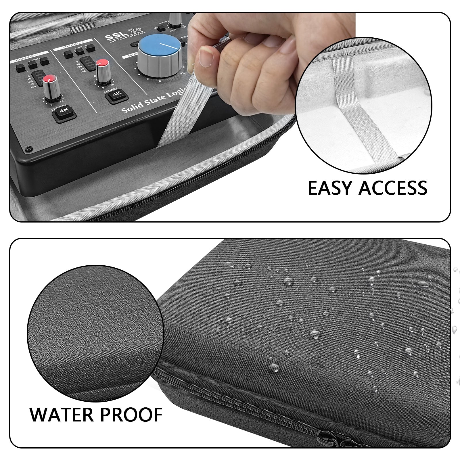 Musiin Hard Shell Case Compatible with SSL2 MKII OTG, SSL 2 or 2+ and SSL2 MKII and 2+ MKII Interface Audio Interface Cover, Protective Travel Case (Grey)
