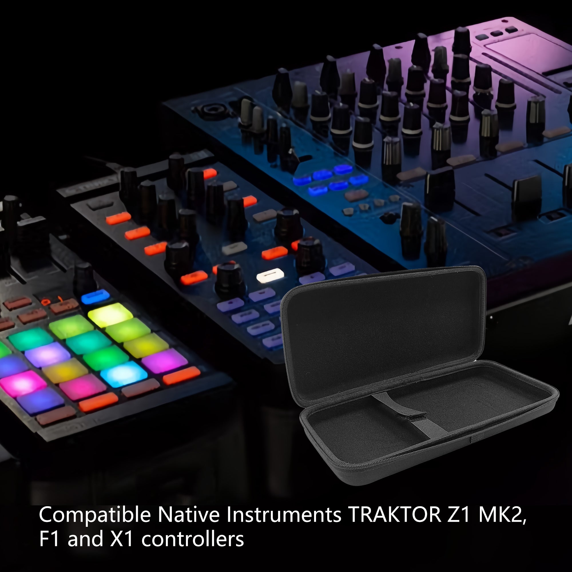 Musiin High-performance black hardshell case, designed for compatible Native Instruments TRAKTOR Z1 MK3, F1 and X1 controllers, provides protection and convenient carrying for safe and easy travel
