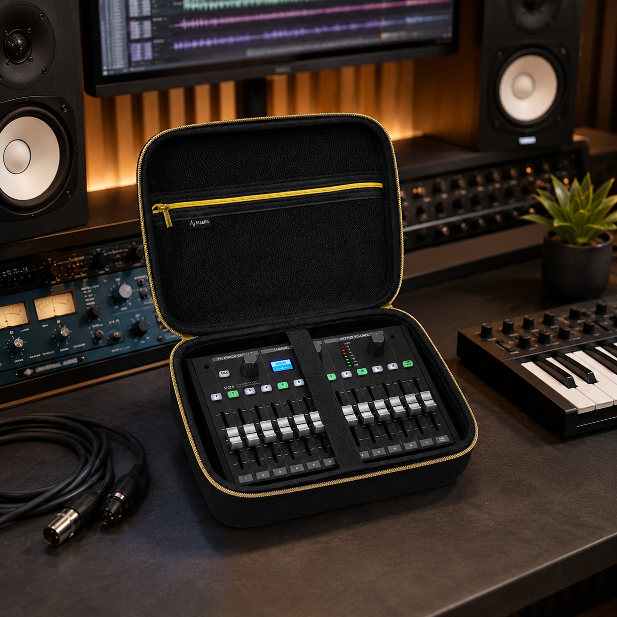 Musiin Audio Mixer Case Compatible with Behringer P24, Gold Top Zipper Comfortable Handle and Internal fix Strap Design, for Studio, Travel and Live Performance Carrying(Gold Tone Edition)