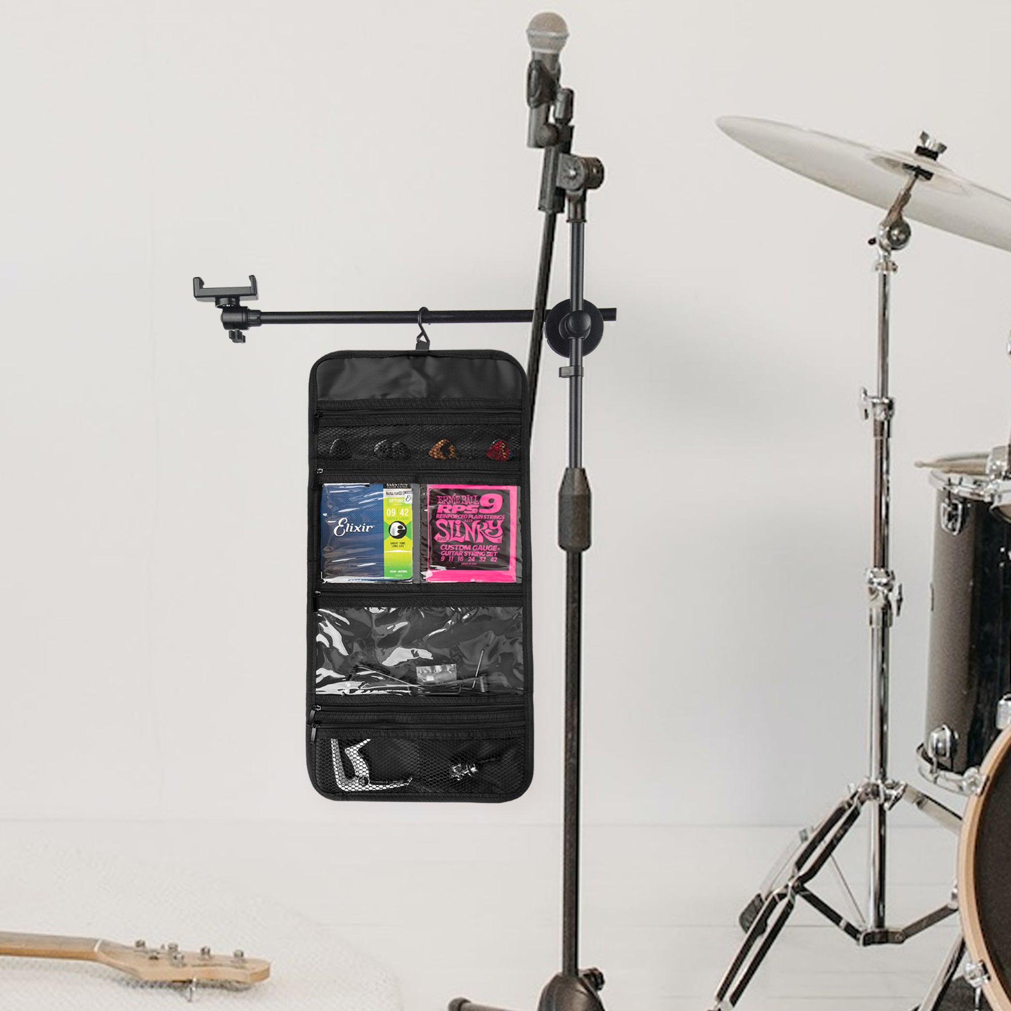 Musiin Guitar Accessory Portable Case, Hanging Hook Foldable Multi-Pocket Design for Picks, Strings, Capo, Straps and Accessories, Fits in Gig Bags, Essential for Guitarists and Musicians