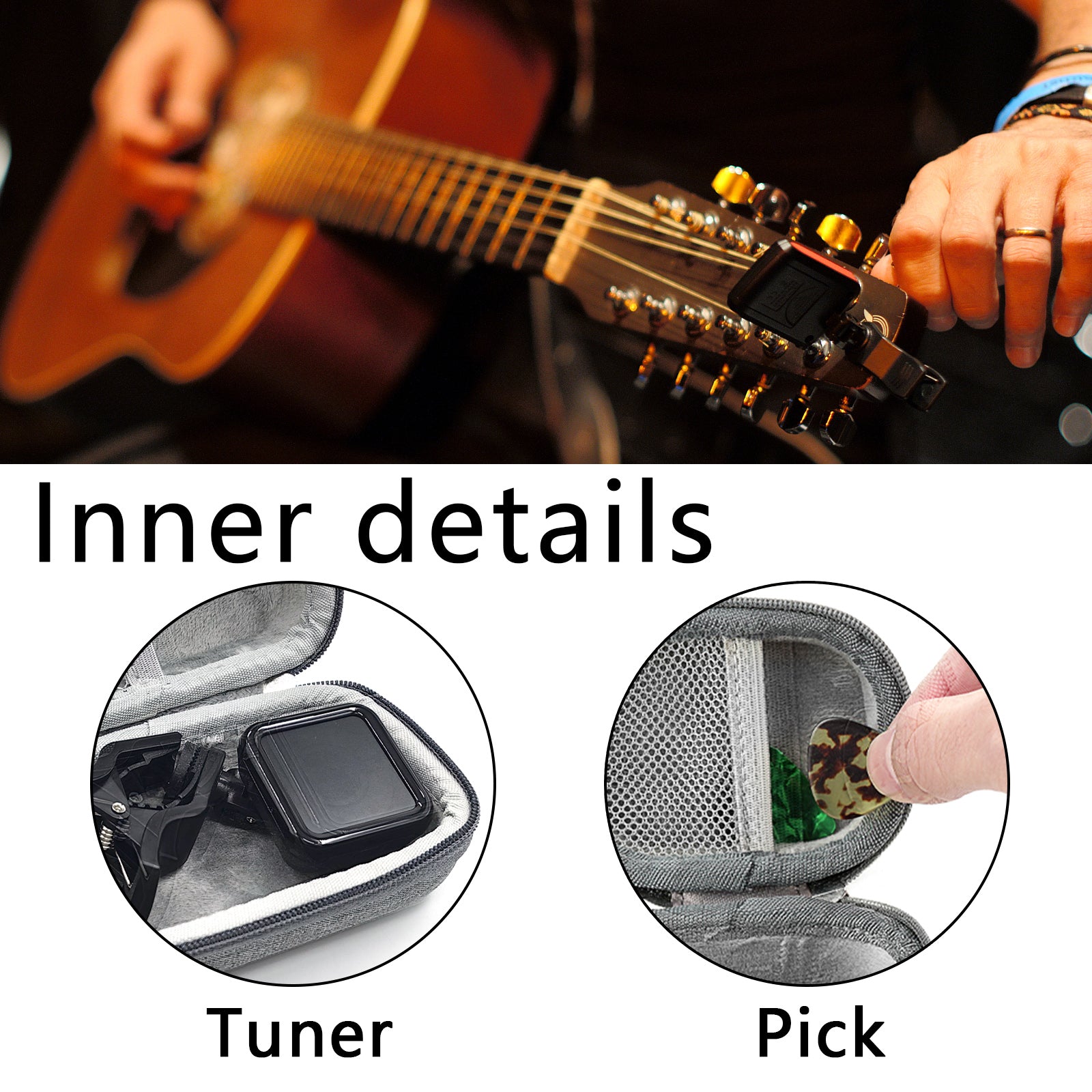 Musiin Wireless Transmitter System Case Compatible with JOYO MW-2,NUX B-3 Plus Microphone Receiver, and KLIQ Clip-On, Snark SN1X /SN5X, FenderFCT-2 Guitar Tuners storage,with Mesh Pocket Carabiner