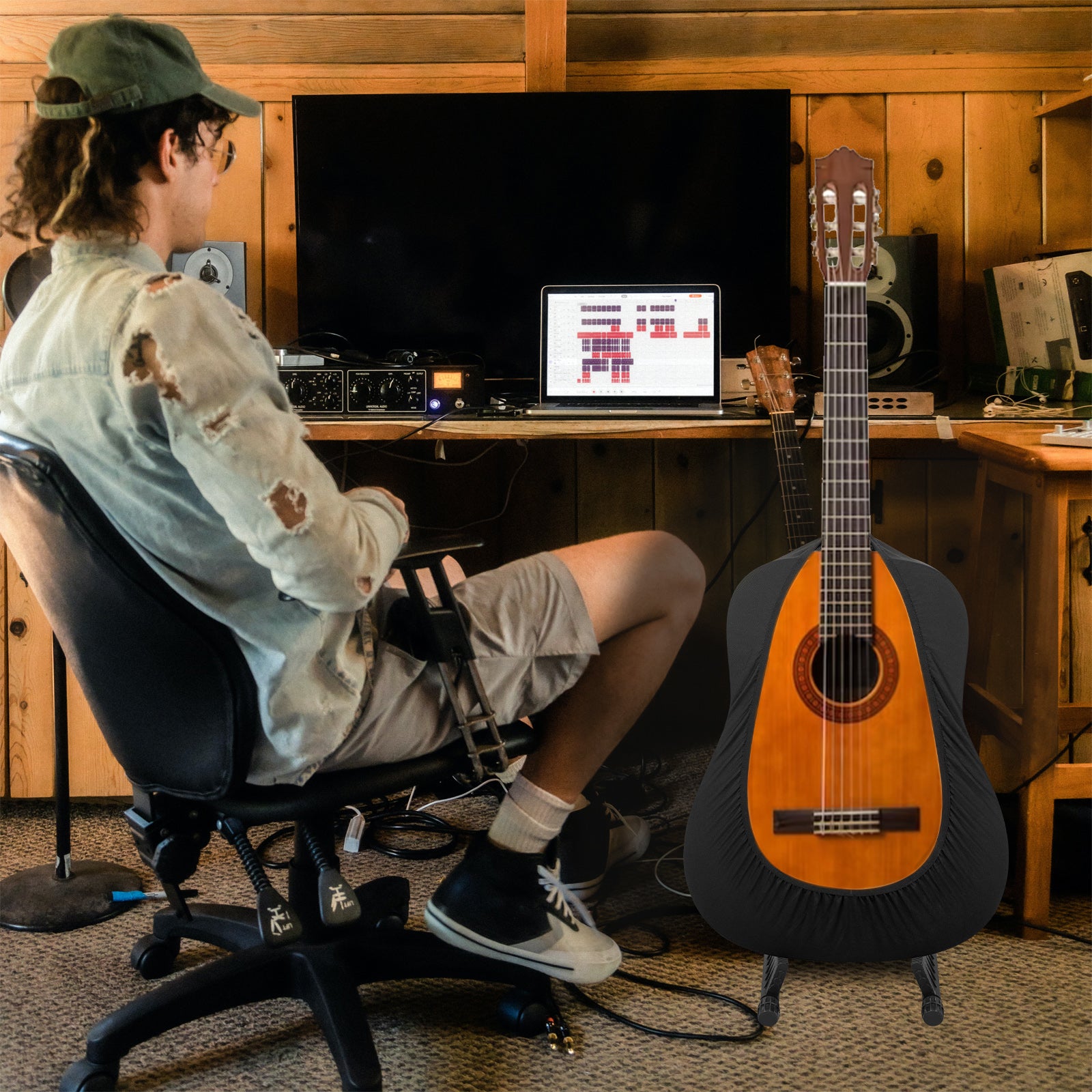 Musiin Premium Classical Guitar Cover compatible with Yamaha CG122 Fender Classical Nylon String Guitars, Portable Sleeve Black Stretchy Fabric Dust Cover(CG-L)