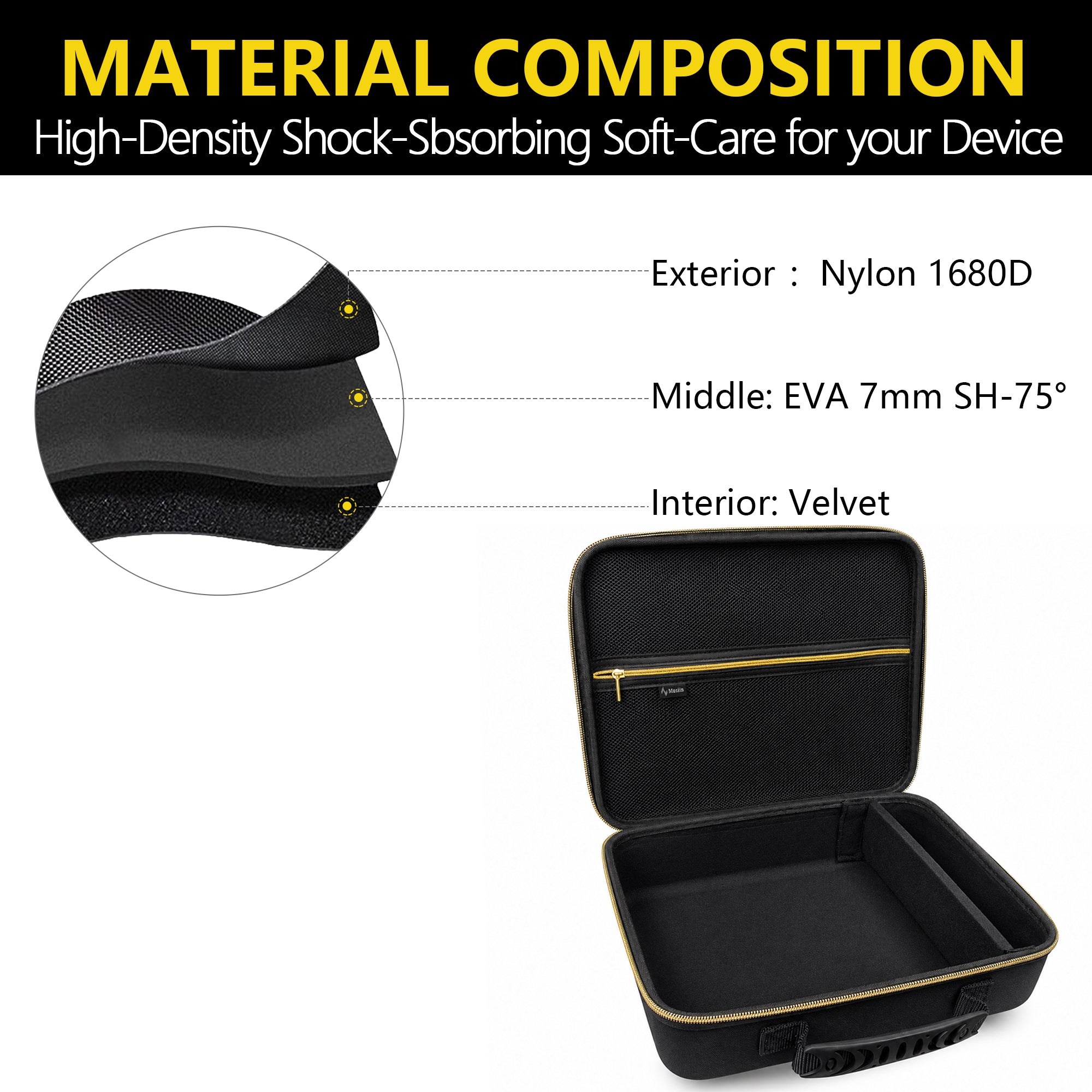 Musiin DJ Production Case Compatible with KORG KAOSS PAD V KAOSS KP3+, with Cable Divider, Mesh Pocket, Gold Zipper and Comfortable Handle for Studio, Daily Storage and Live Use(Gold Tone Edition)