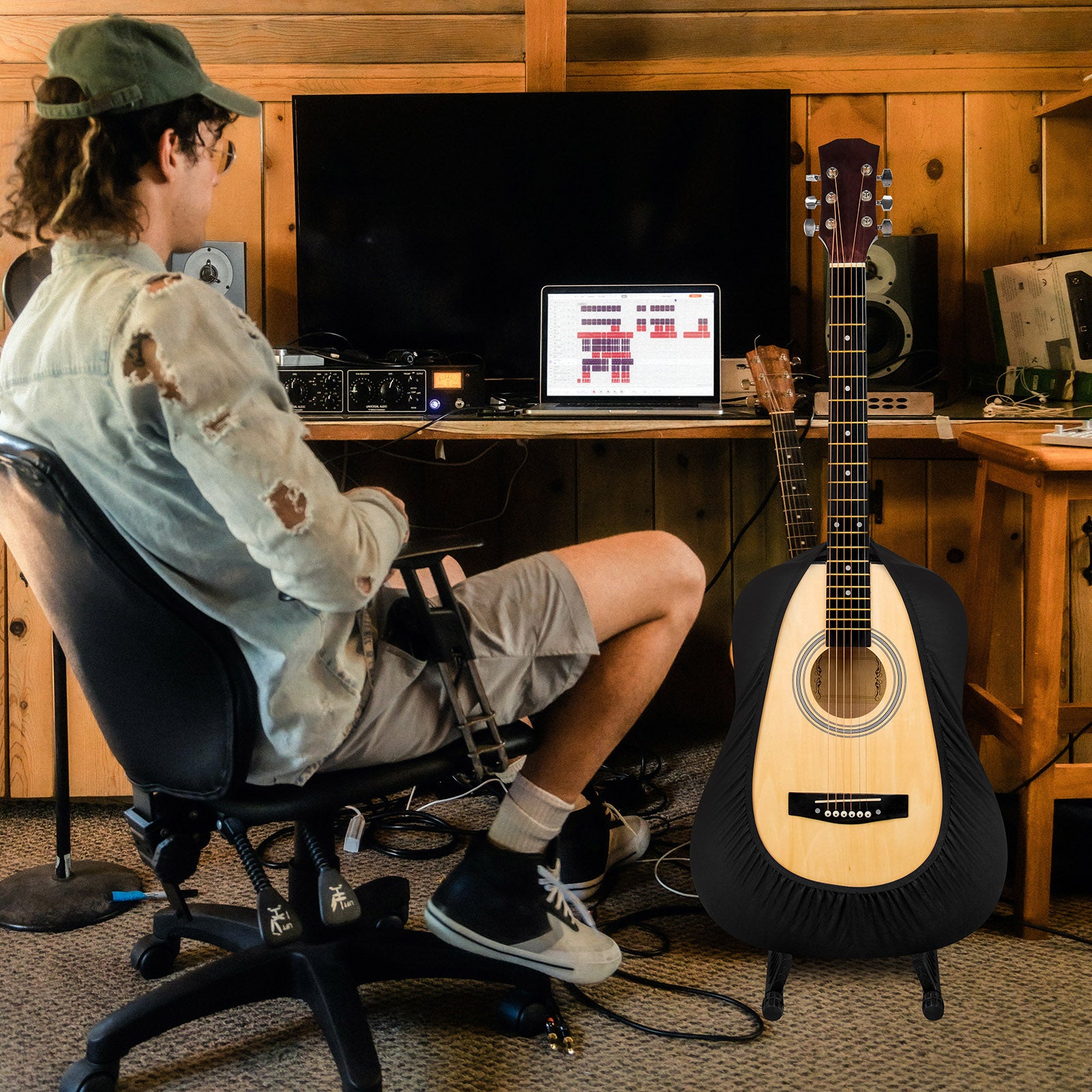 Musiin Premium Guitar Cover for Acoustic and Bass Guitars- Tailored Protection compatible with Fender Gibson Martin Taylor Donner Acoustic Bass Guitars(AG-L)