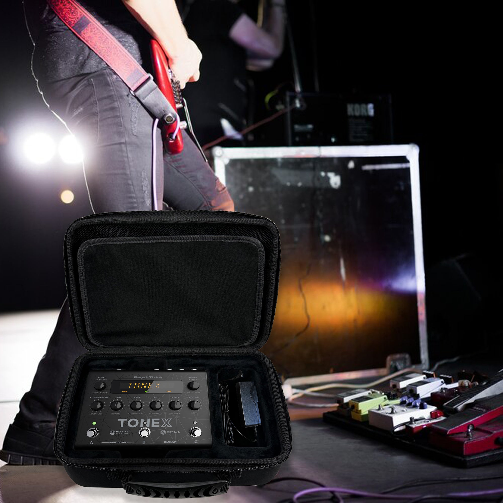 Musiin Guitar Effects Pedal Case Compatible with IK Multimedia TONEX Pedal X-VIBE, X-DRIVE, X-SPACE, X-TIME, Suitable for Performance, Practice and Travel Portable Shockproof Storage with strap