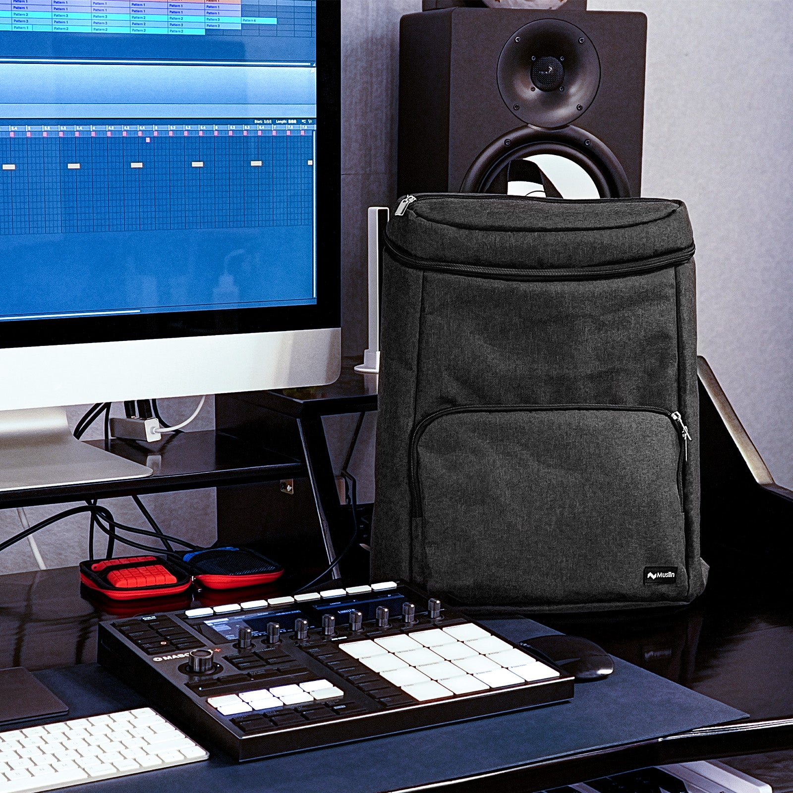 Musiin Audio Workstation Backpack Compatible with NI Maschine+,Ableton Push3,AKAI MPC One+,Line 6 Helix Stadiu,Elektron Tonverk, Launch Control XL MK3 Ultimate Protection for Device and Cover
