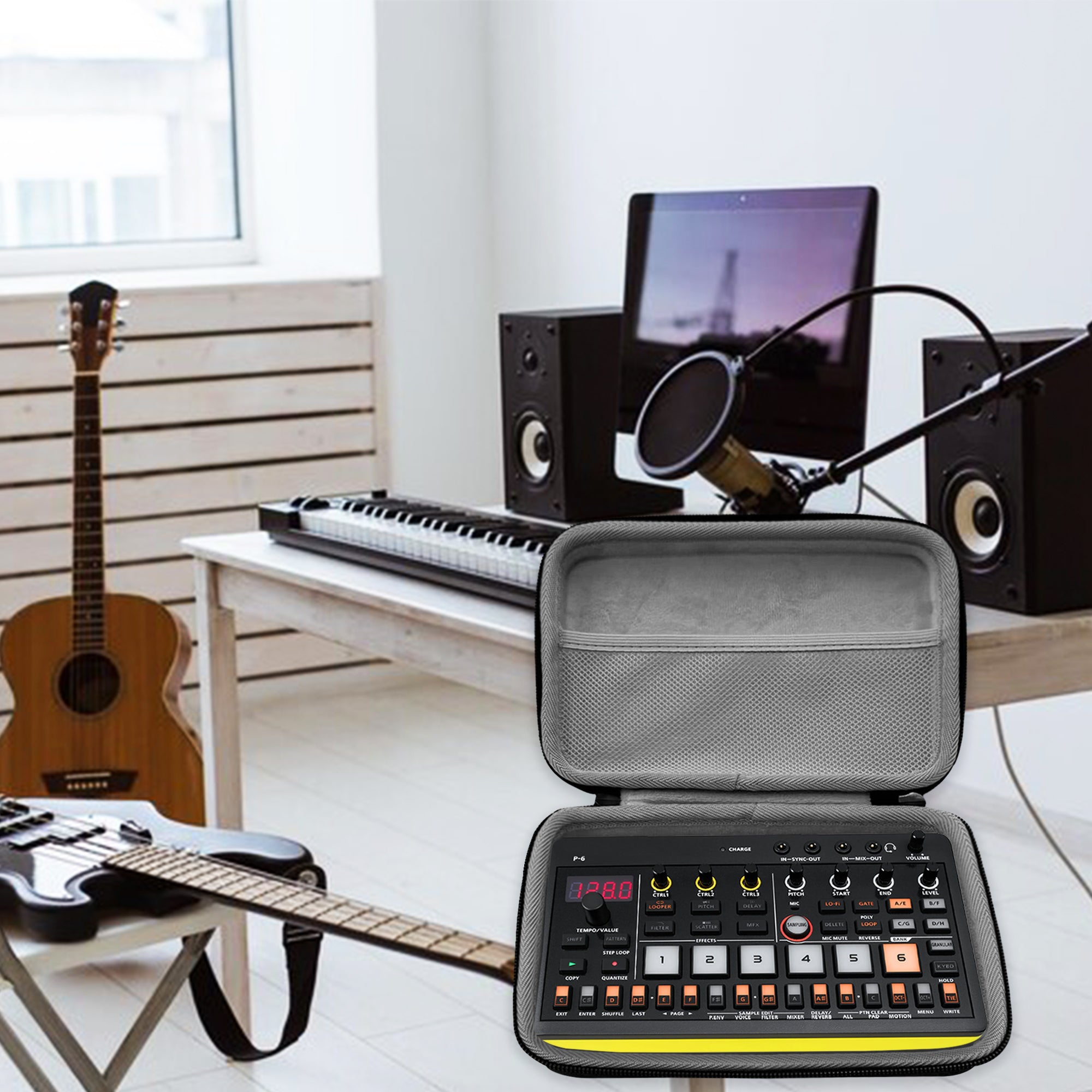 Musiin Sampler Synthesizer Case compatible with Roland AIRA Compact P-6, S-1, T-8, J-6, E-4. Dual zipper design, with mesh pockets and velvet lining. Portable, handheld storage bag(Grey)