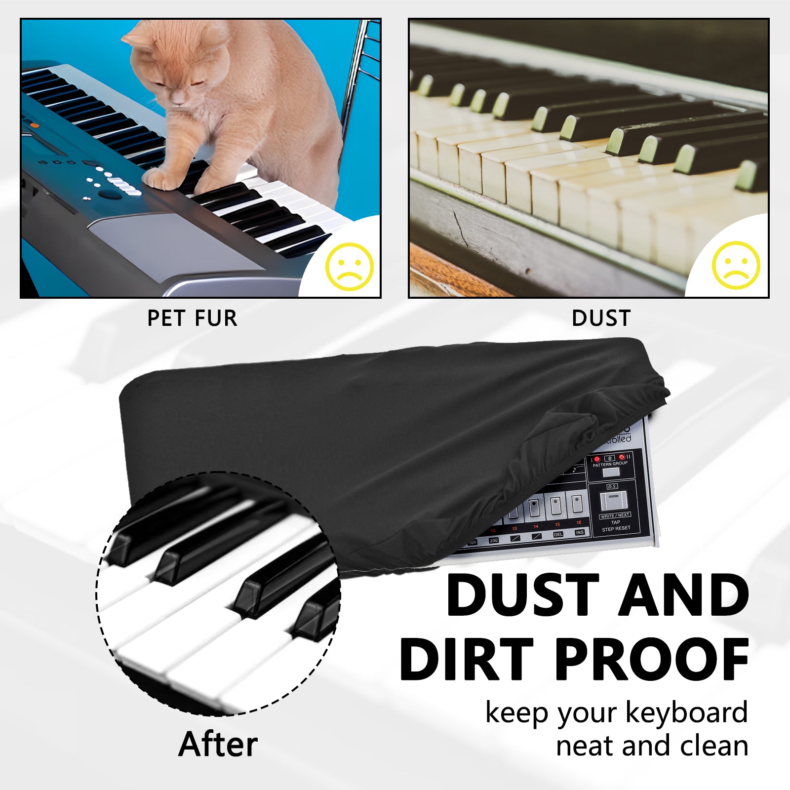 Musiin Ultimate Stretch Nylon Keyboard Cover - Waterproof and Dustproof, Compatible with Drumatix TR-06 (Black)