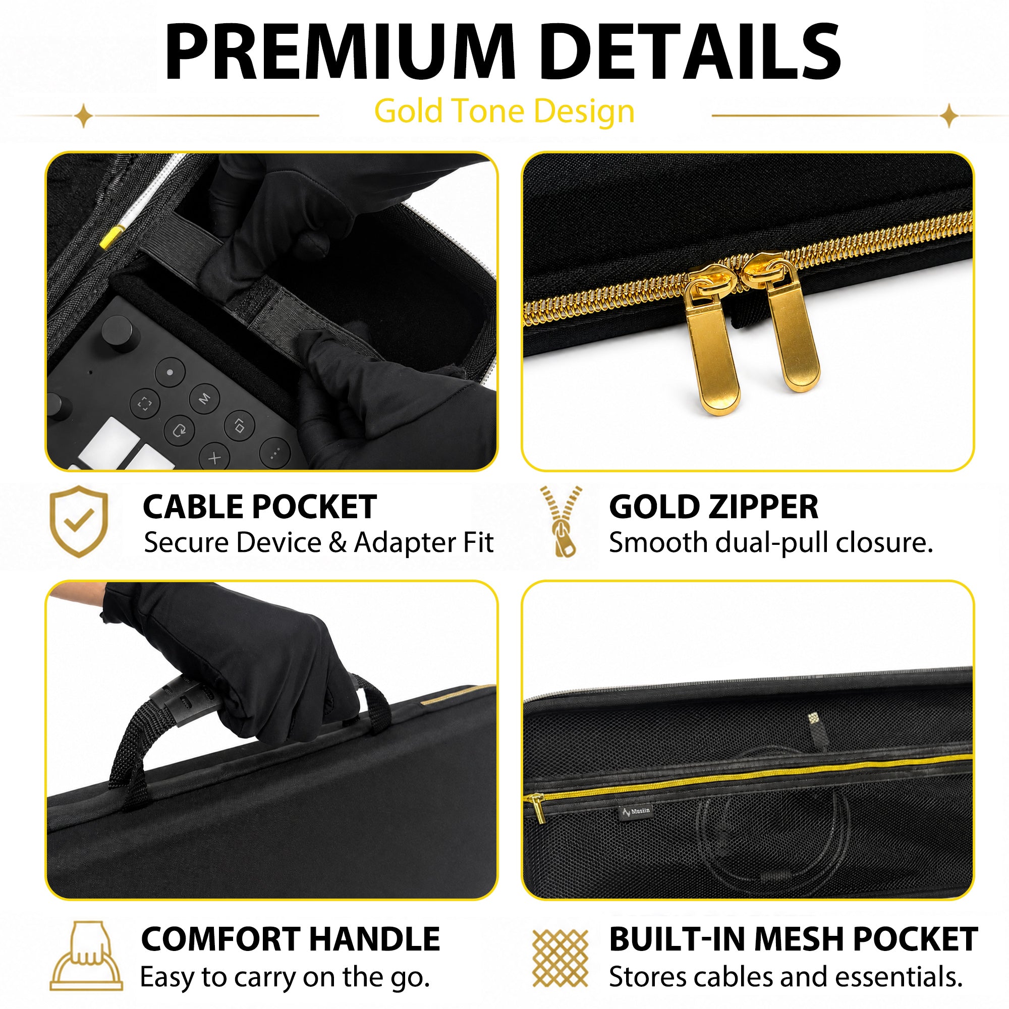Musiin Production Stations Case Compatible with Ableton Move Arturia MicroLab MK3, Gold Zipper, Built-in Mesh Pocket, Cable Compartment, Fixed Design for Travel and Live Sets(Gold Tone Edition)
