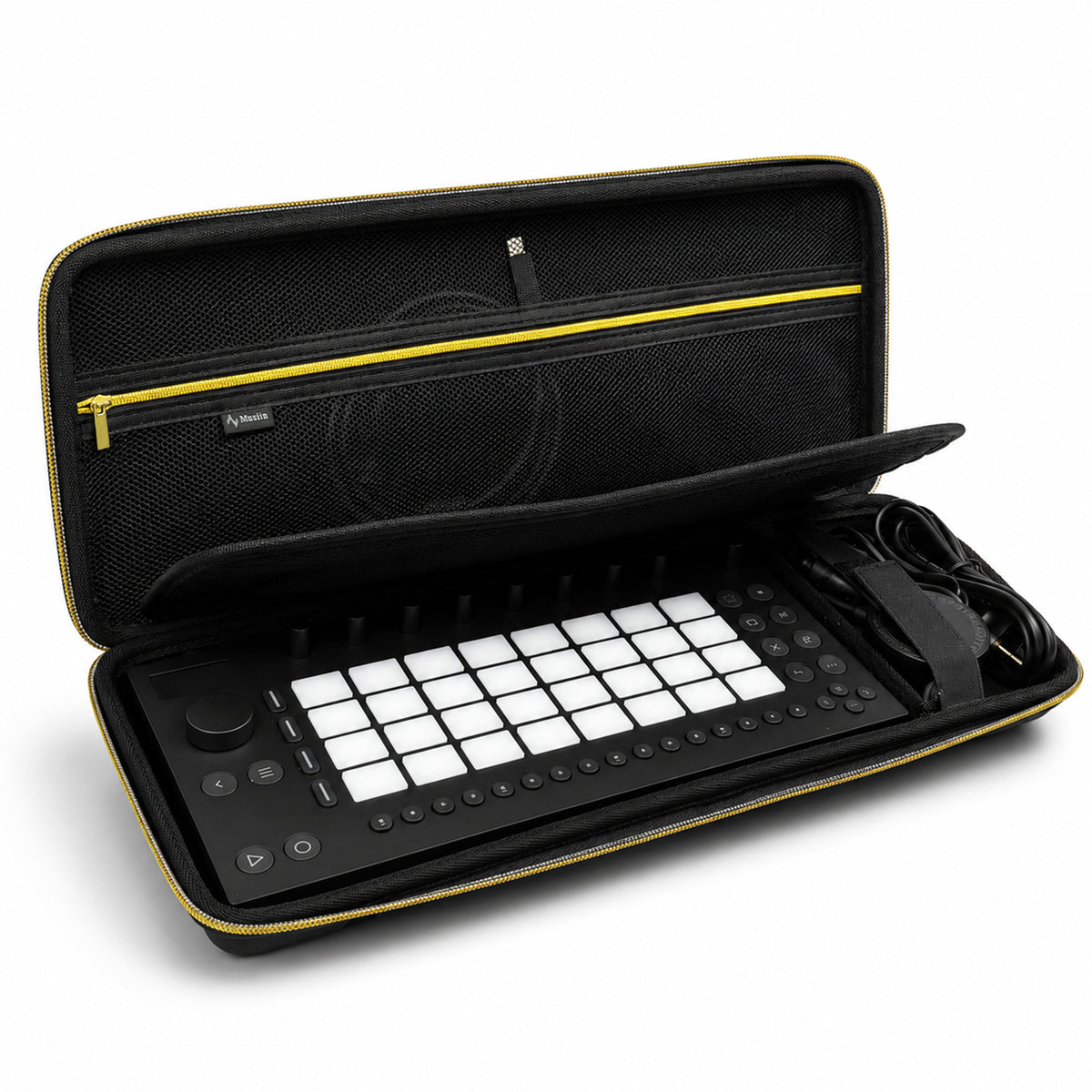 Musiin Production Stations Case Compatible with Ableton Move Arturia MicroLab MK3, Gold Zipper, Built-in Mesh Pocket, Cable Compartment, Fixed Design for Travel and Live Sets(Gold Tone Edition)