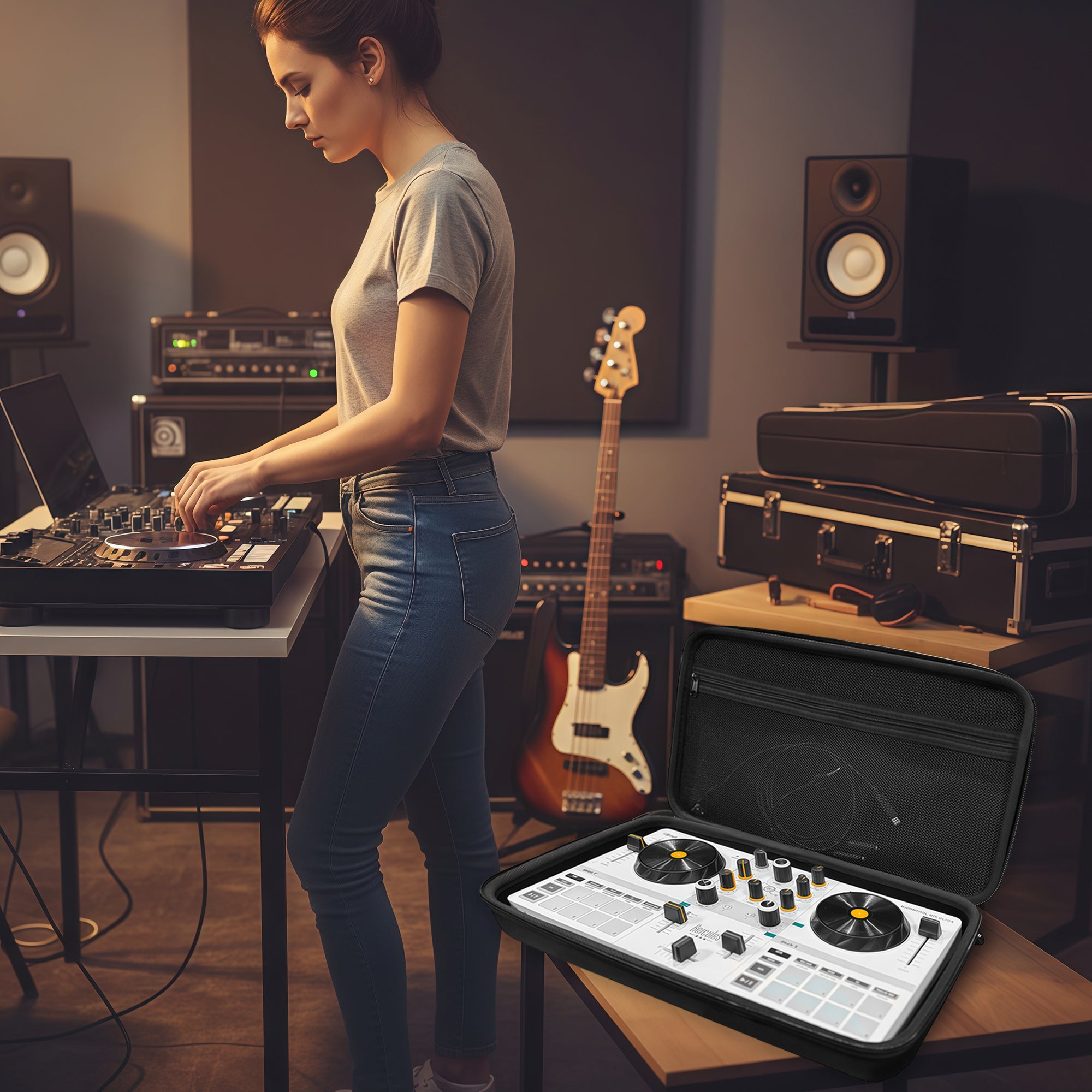 Musiin DJ Controller Case Compatible with Hercules DJControl Mix Ultra, Hard Shell Protection with Dual Zippers, Mesh Pocket & Comfortable Handle for DJ Live Show & Travel (Black)