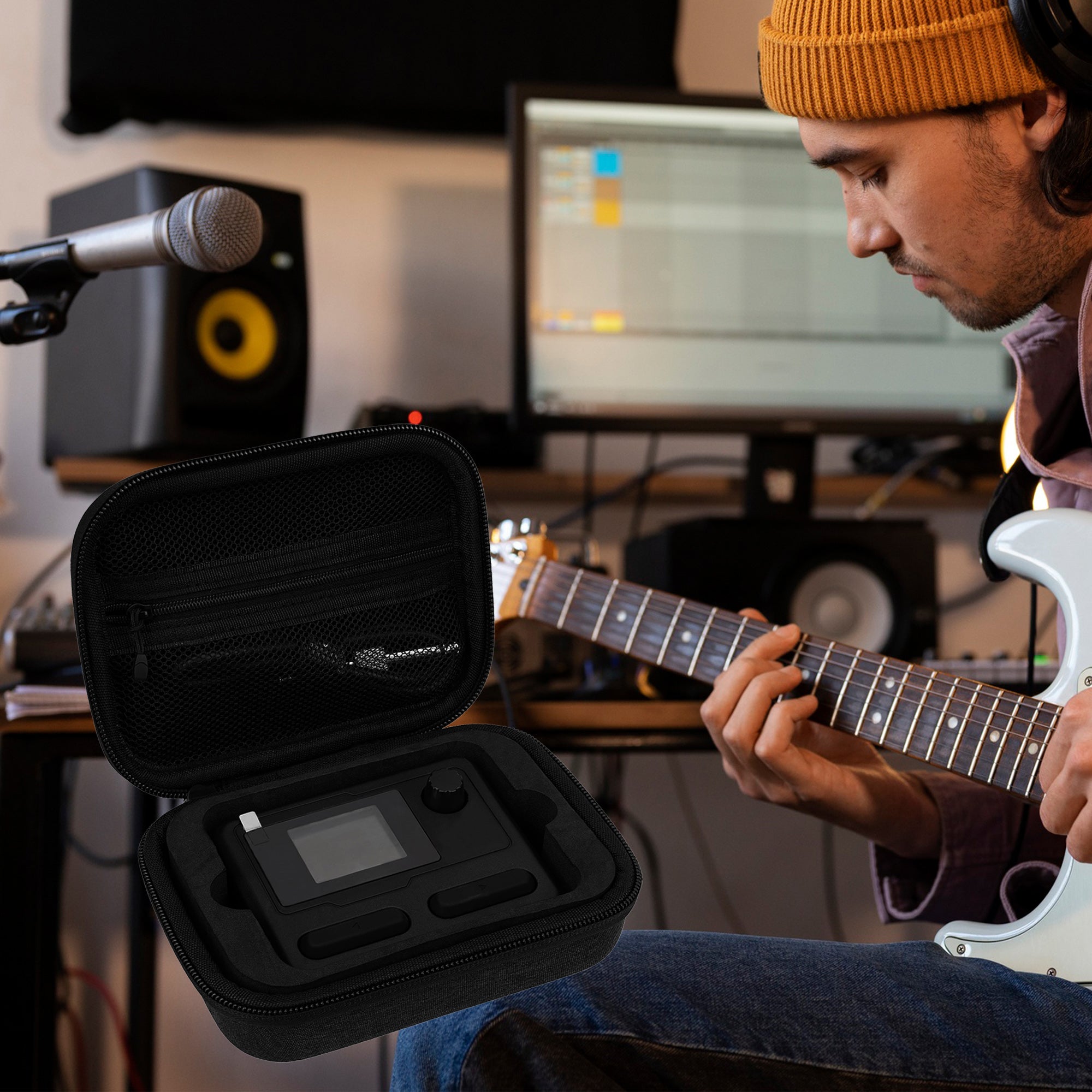 Musiin Guitar effect pedal Storage case, Compatible with Sonicake Pocket Master Guitar Effects, Sponge Lining to Protect Your Equipment (Dark Grey)