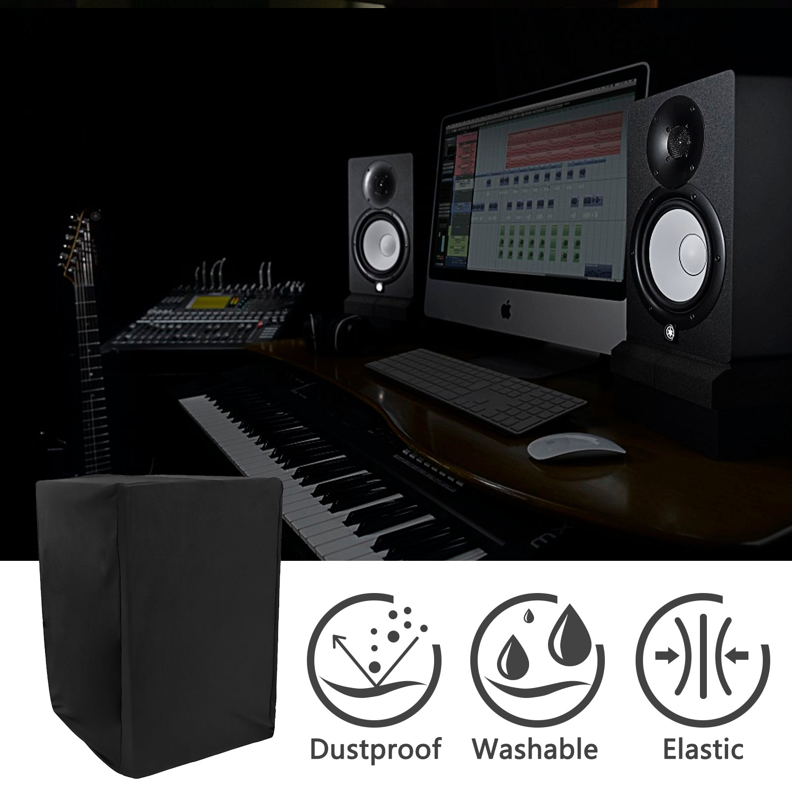 Musiin Home Studio Monitor Dust Cover Compatible With YAMAHA HS8,Adam T7V KRK Rokit 8 G4,JBL 308P Mkll and PreSonus Eris E8 XT Black 8-Inch Professional Protective Powered Speaker cover(2 packs)