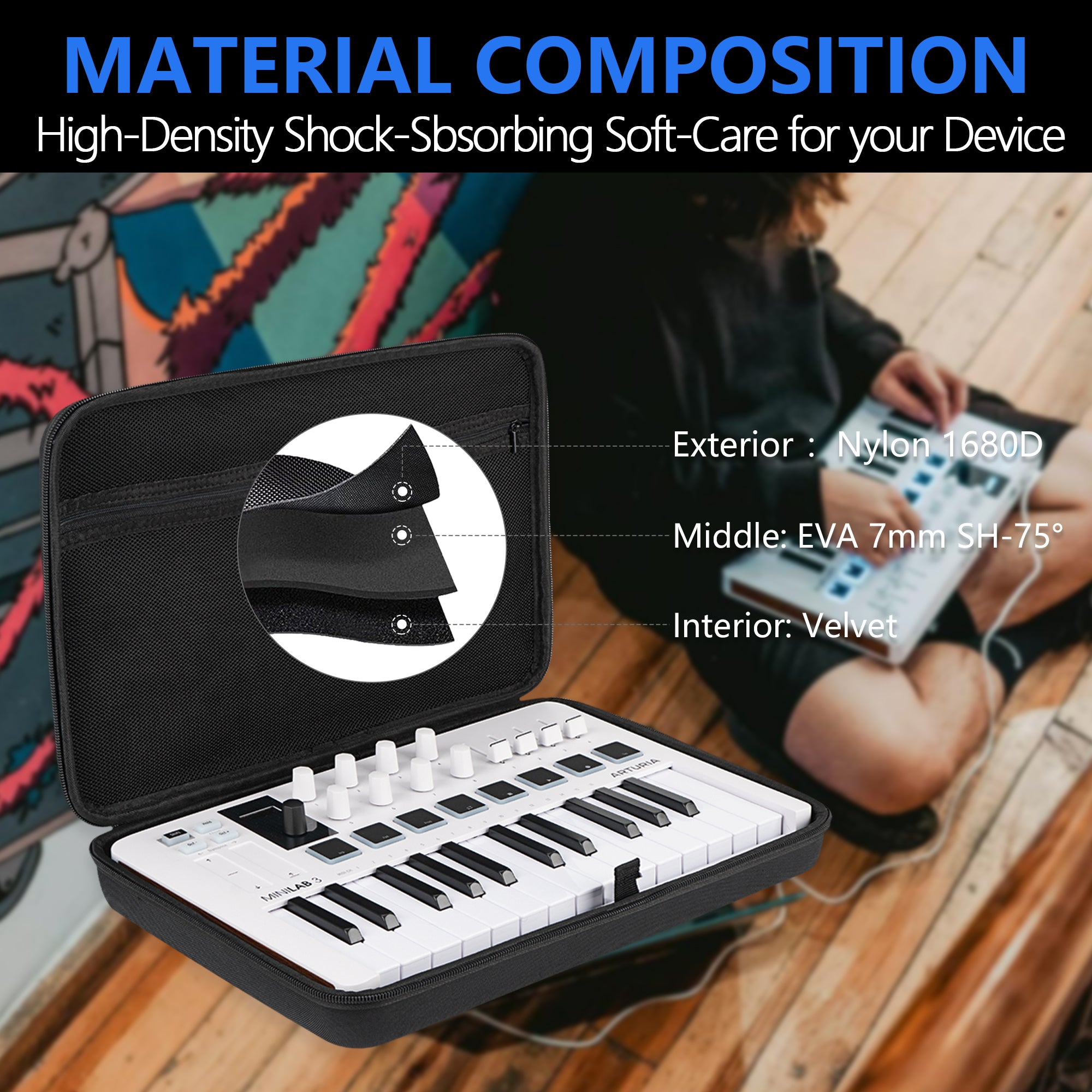Musiin Premium Velvet MIDI Keyboard Controller Case Compatible with Arturia MiniLab 3, MiniLab MkII, MPK Mini MK4, 25-Key Synthesizer, Portable Protective Cover Bag with Shoulder Strap
