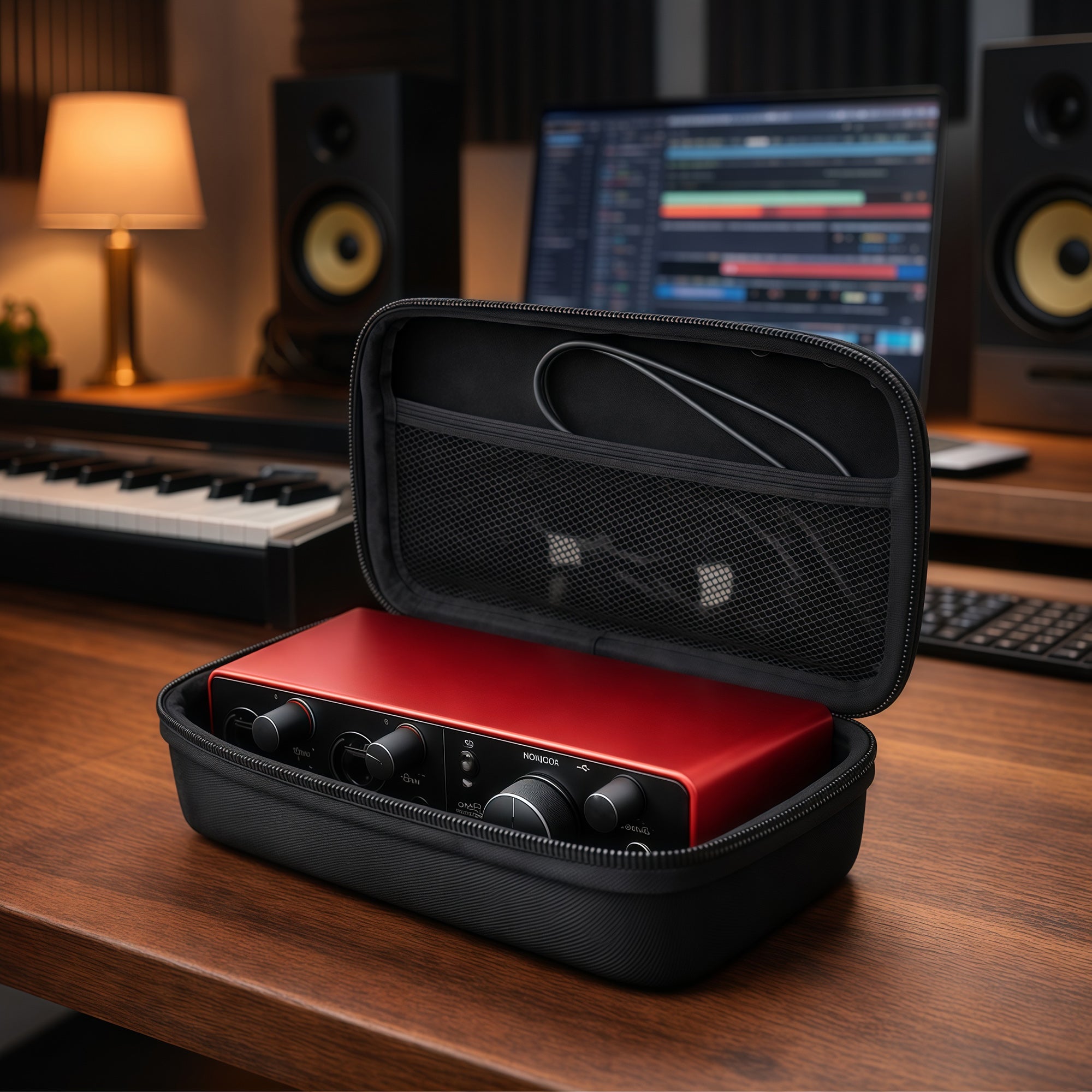 Musiin Audio Interface Case, Compatible with Focusrite Scarlett 2i2 4th Gen, Roland AIRA Compact P-6, Fourth Generation Audio Interface Cover, Velvet Interior