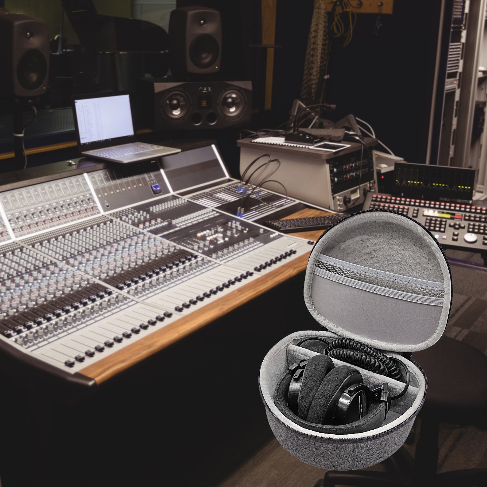 Musiin Professional Over-Ear Monitor Headphone Hard Case - Compatible with Sony MDR7506,WH-1000XM4 Marshall Mid ANC and More - Dark Grey Ant Pattern Shell with Light Grey Velvet Interior