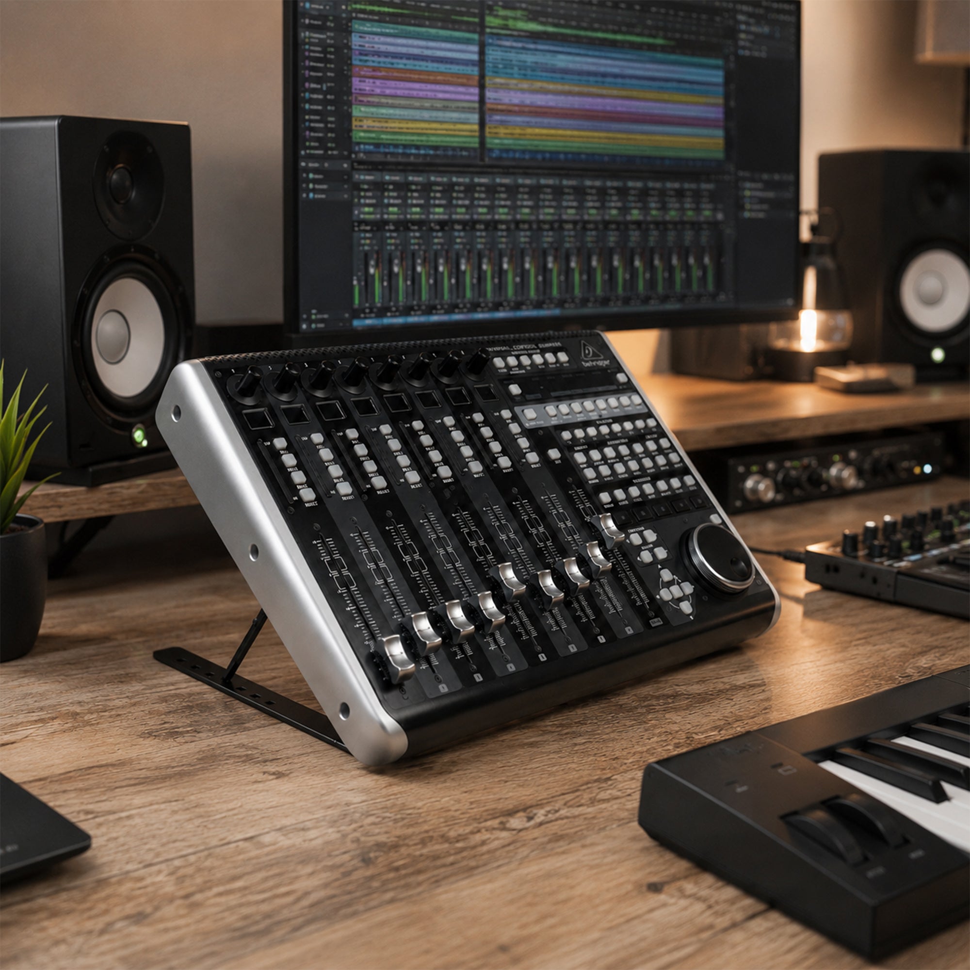 Musiin Music Production Equipment Stand Compatible with Behringer X-TOUCH,Tascam Podcast Station Mixcast 4,Roland MC-707,Adjustable Length, Foldable Design(X-Large)
