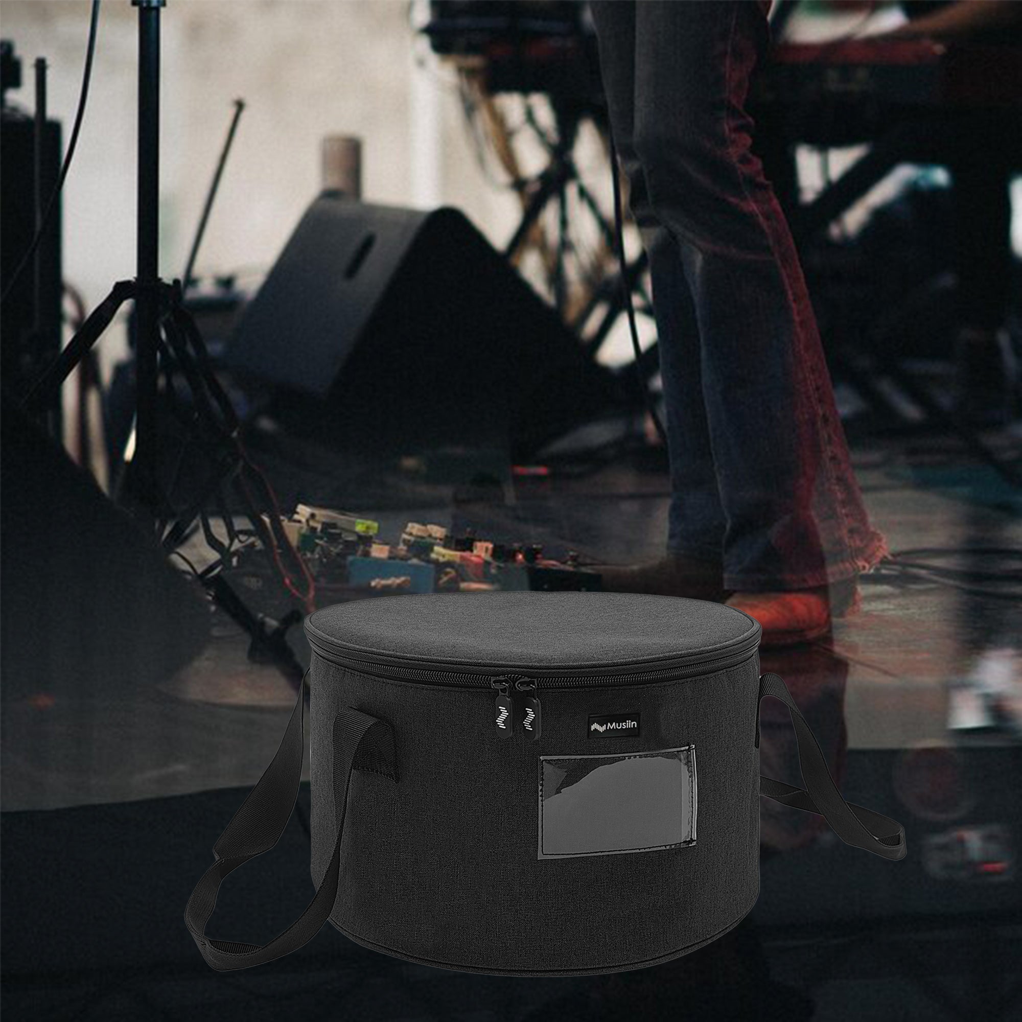 Musiin Accessories Bag for Guitar, Bass, Keyboard, Drums Cables & Adapters Multi-Function Round Storage, Internal Mesh Pocket for Connectors, Convenient and Stylish Music Gear Organizer.