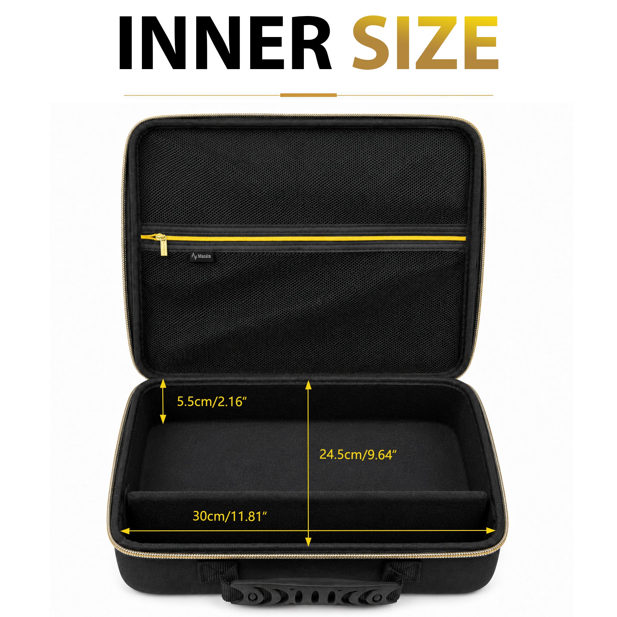 Musiin Guitar Digital Effects Processor Case Compatible with Neural DSP Quad Cortex, Portable Storage with Mesh Pocket, Cable Compartment, Gold Zipper and Handle (Gold Tone Edition)