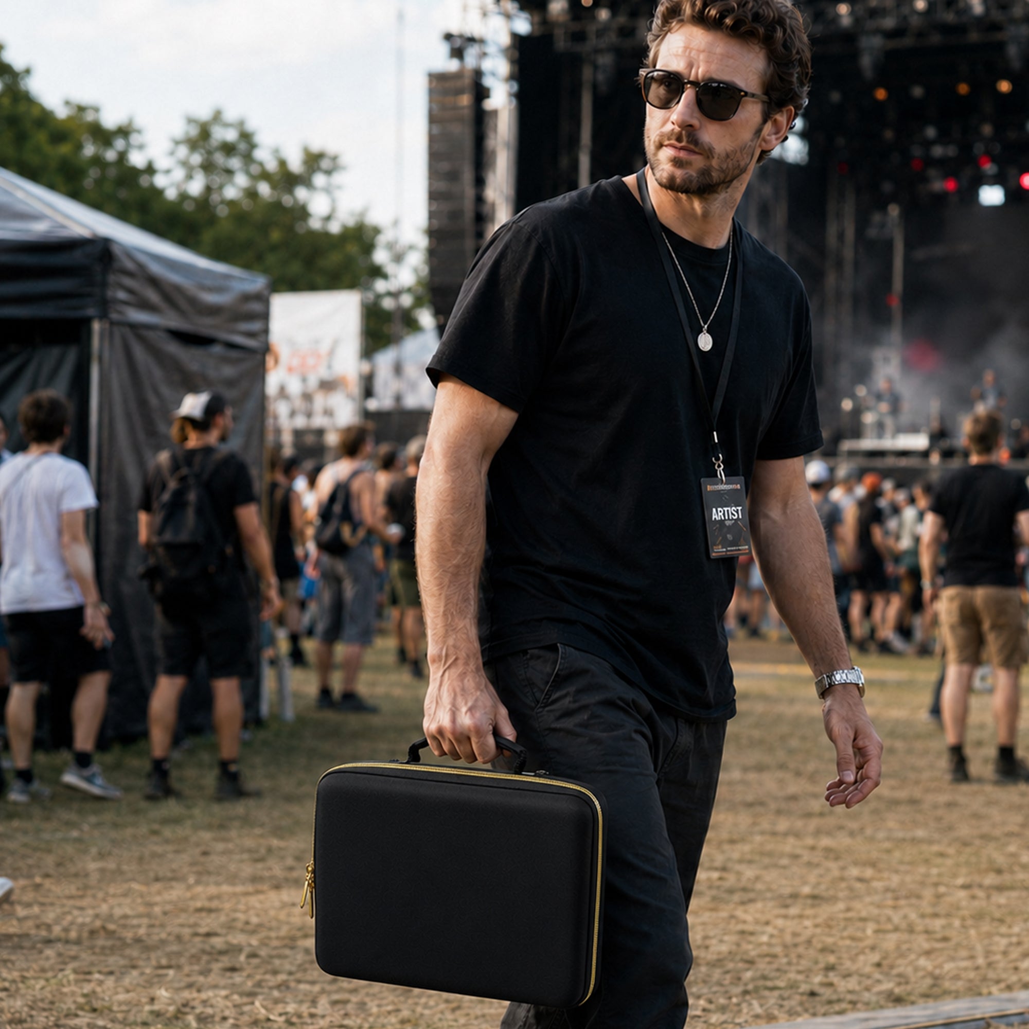 Musiin Custom Audio Interface Case Compatible with Yamaha URX22 URX44/44V with Mesh Pocket, Gold Zipper and Comfortable Handle for Studio, Daily Storage and Stage Carrying (Gold Tone Edition)