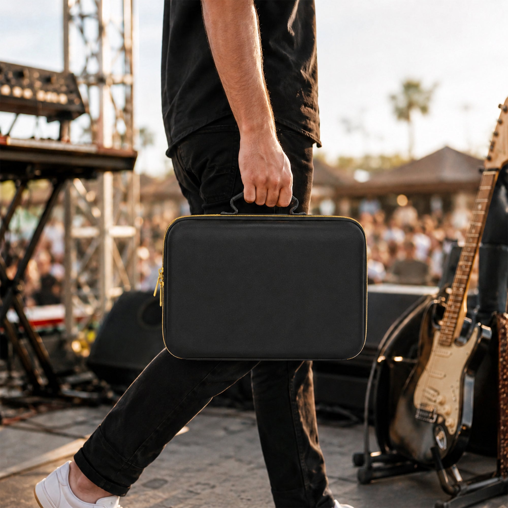 Musiin DJ Production Case Compatible with KORG KAOSS PAD V KAOSS KP3+, with Cable Divider, Mesh Pocket, Gold Zipper and Comfortable Handle for Studio, Daily Storage and Live Use(Gold Tone Edition)