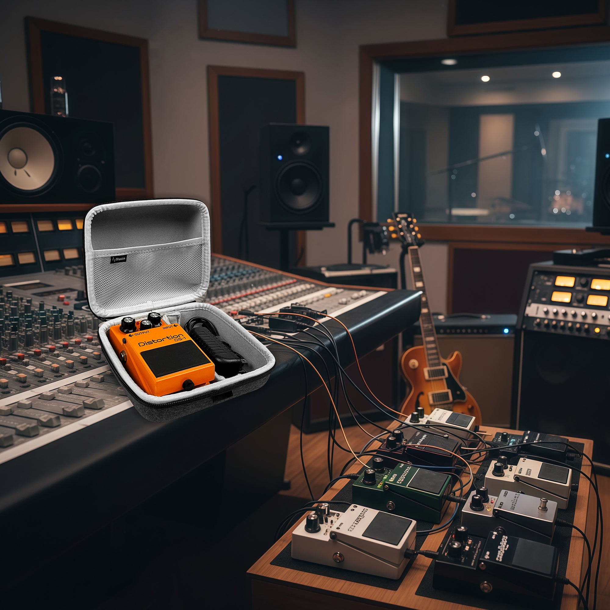 Musiin Guitar effect Pedal Case Compatible with Pulze mini, BOSS PX-1,JB-2,DS-1W,OD-1X,CS-3 and More, Portable Carry Box with Padded Interior for Safe Storage of Pedals and Power Adapter Accessories