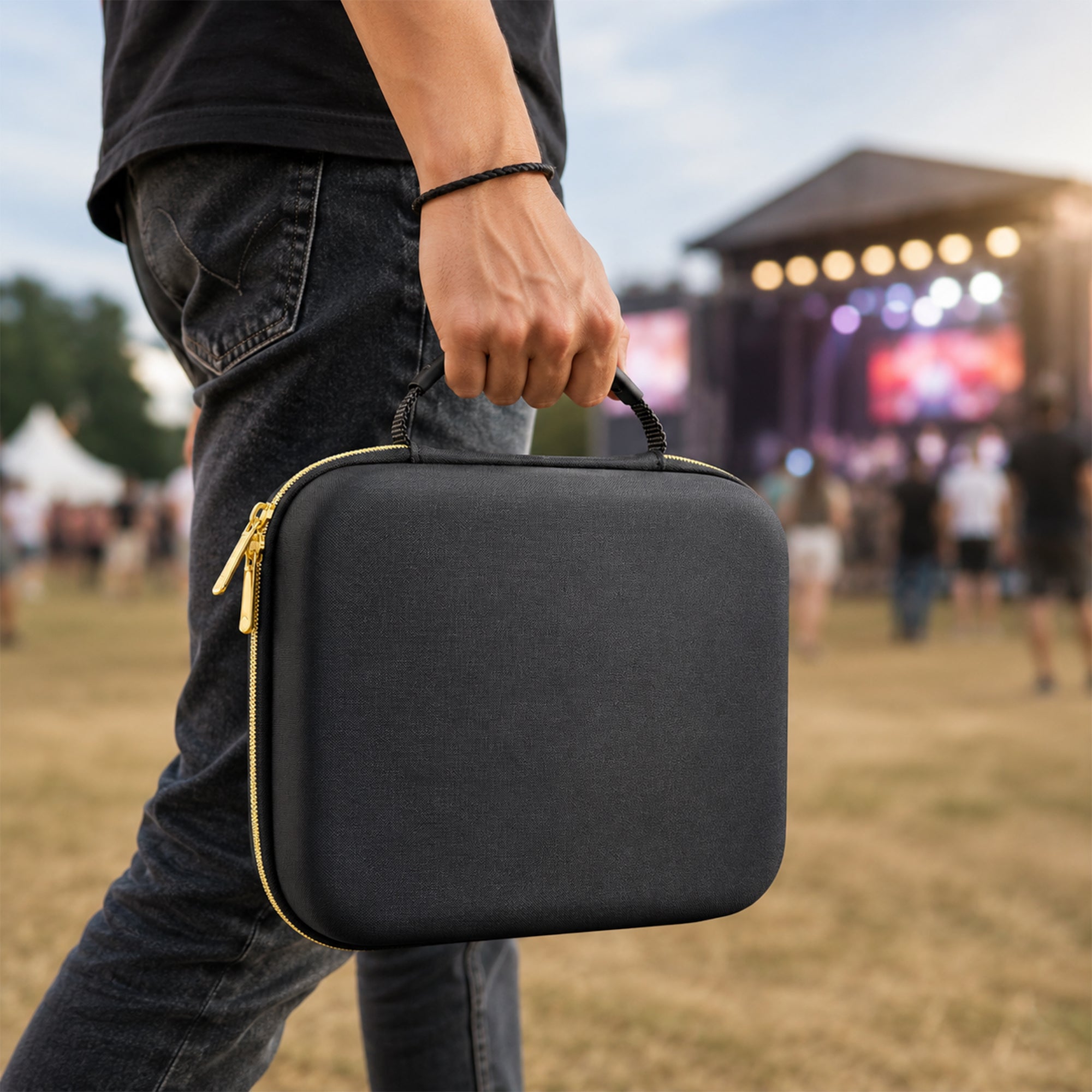 Musiin Audio Mixer Case Compatible with Behringer P24, Gold Top Zipper Comfortable Handle and Internal fix Strap Design, for Studio, Travel and Live Performance Carrying(Gold Tone Edition)