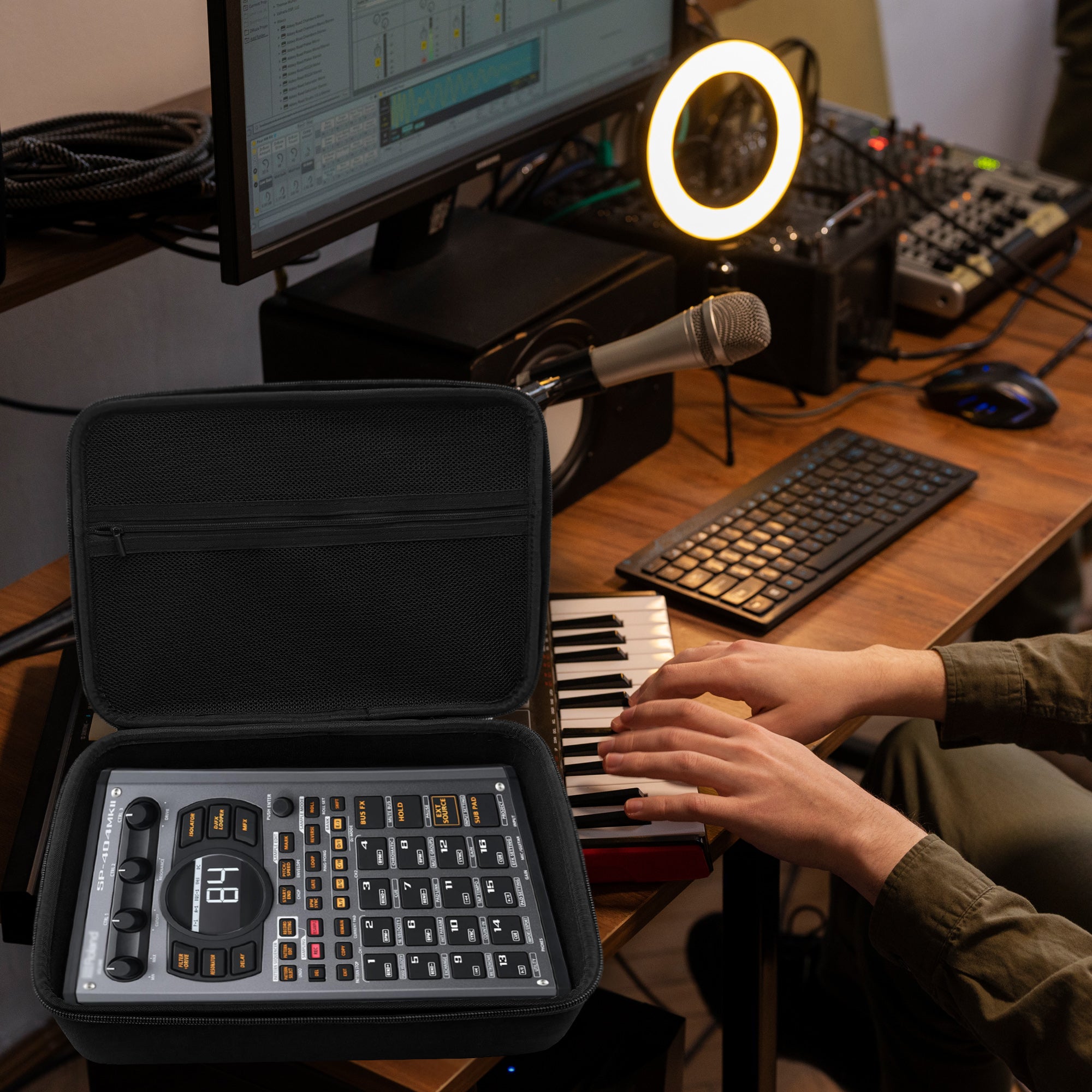 Musiin Audio Samplers Case Compatible with Roland SP-404MKII, SP-404A, SP-404SX, SP-404, Smooth Dual Zippers, Spacious Top Mesh Pocket for Accessories,Soft and Comfortable Handle,Make travel easier