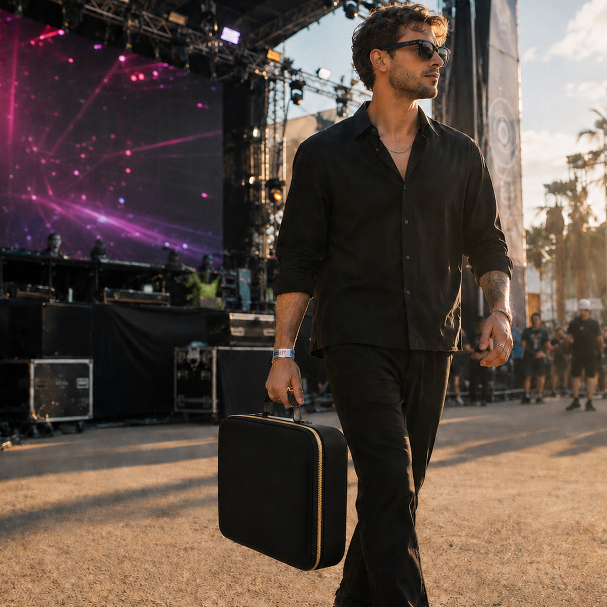 Musiin Custom Acoustic Synthesizer Case Compatible with KORG Phase 8, with Mesh Pocket, Cable Compartment, Gold Zipper and Handle for Studio, Daily Storage and Stage Carrying (Gold Tone Edition)