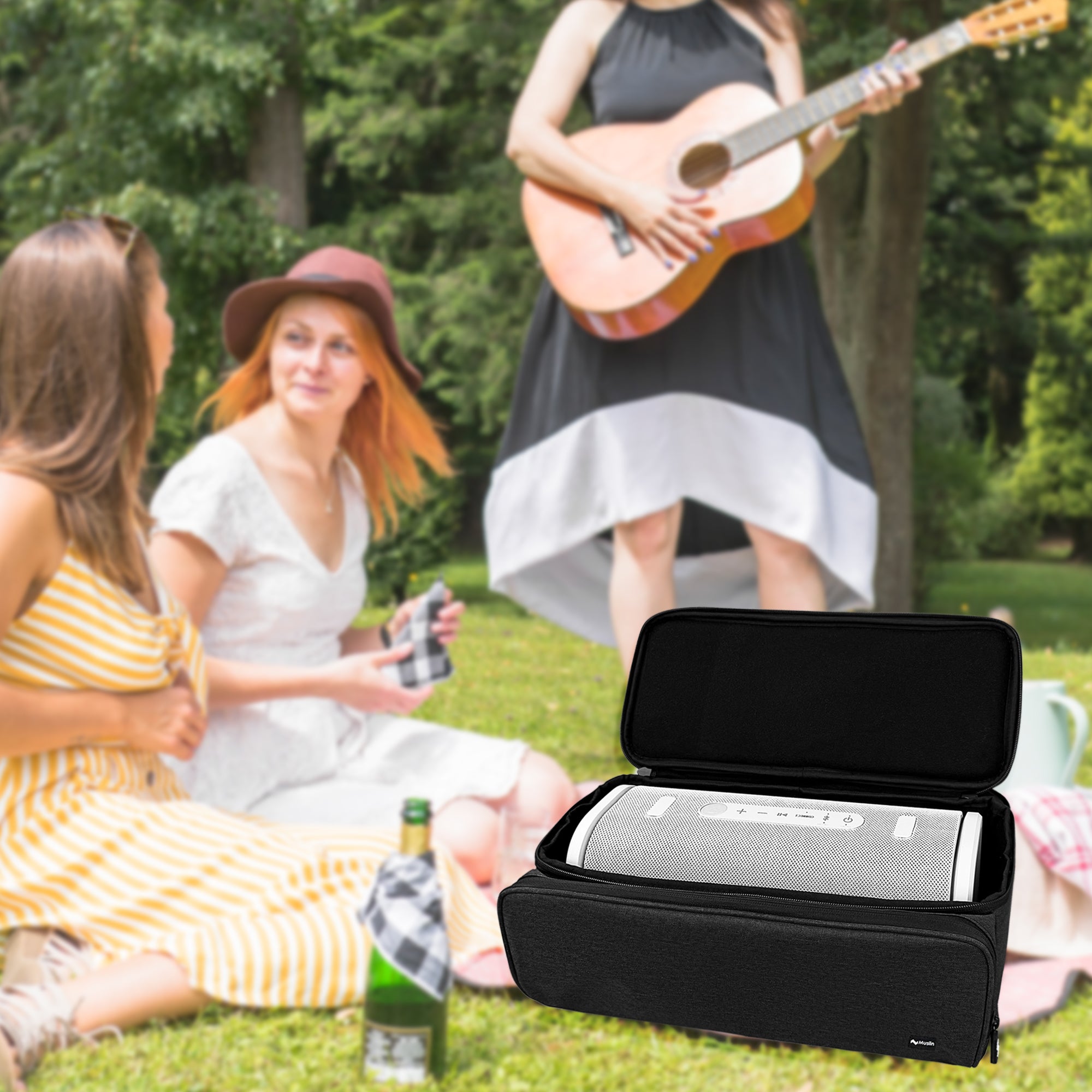 Musiin Portable Bluetooth Speaker Bag Compatible with Sony ULT FIELD 5/3,Soft and Fit Inner Padding,Front Zipper Pocket for Accessories,and Detachable Shoulder Strap,Travel and Daily Use Protection