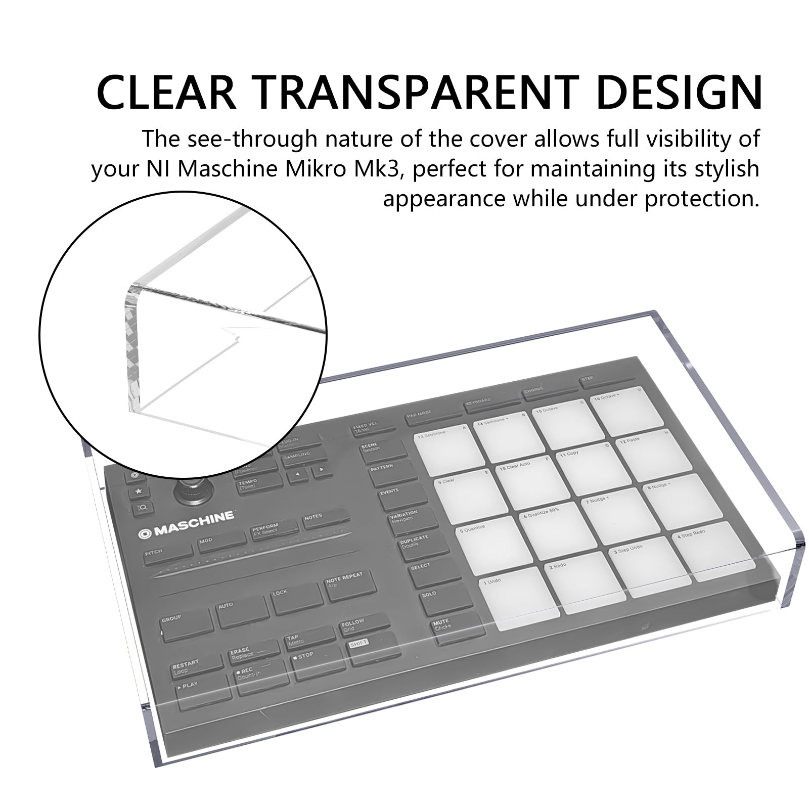 Musiin Premium Acrylic cover for NI Drum Controller DJ Controller Device with Cable Management Slot, waterproof and dustproof, compatible with Maschine Mikro Mk3 protective