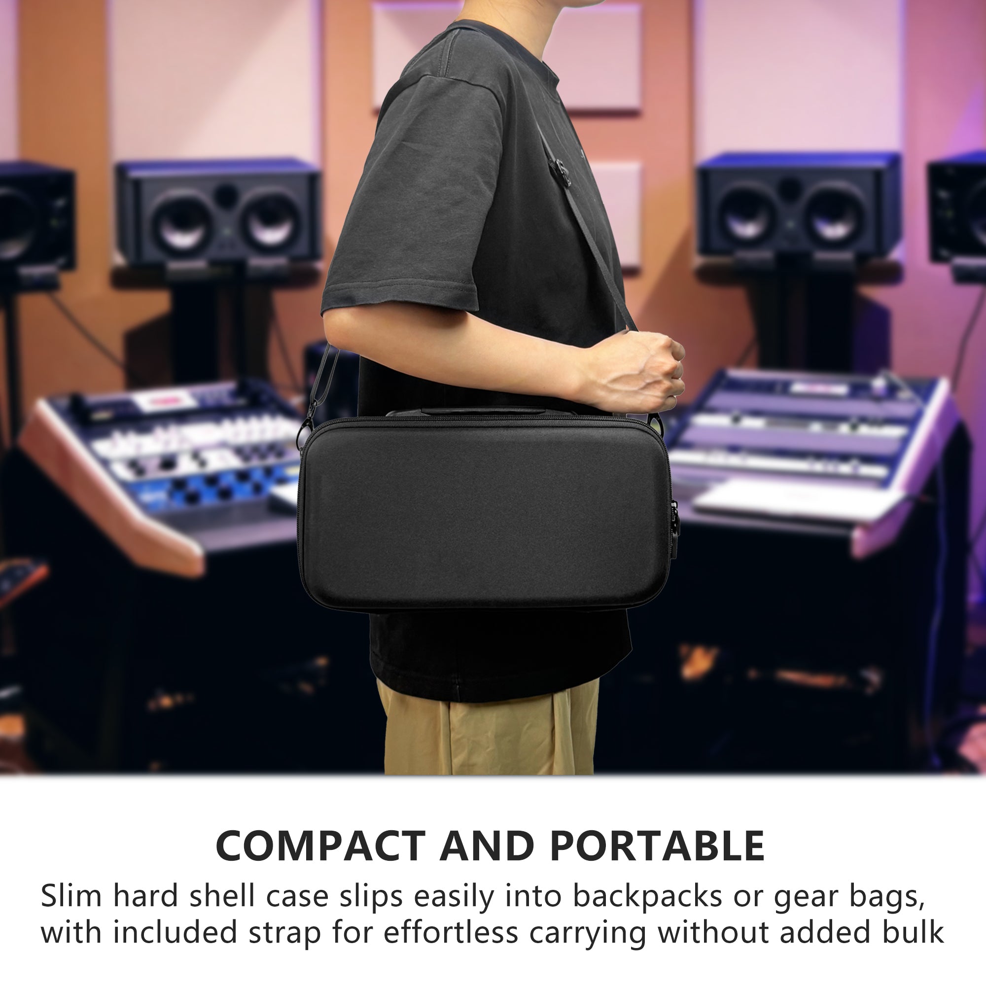 Musiin Custom Audio Interface Case Compatible with UA Apollo Solo Heritage/Apollo Solo USB, Hard Shell with Shoulder Strap, Separate Cable Compartment, Portable Storage for Studio, Travel, Daily