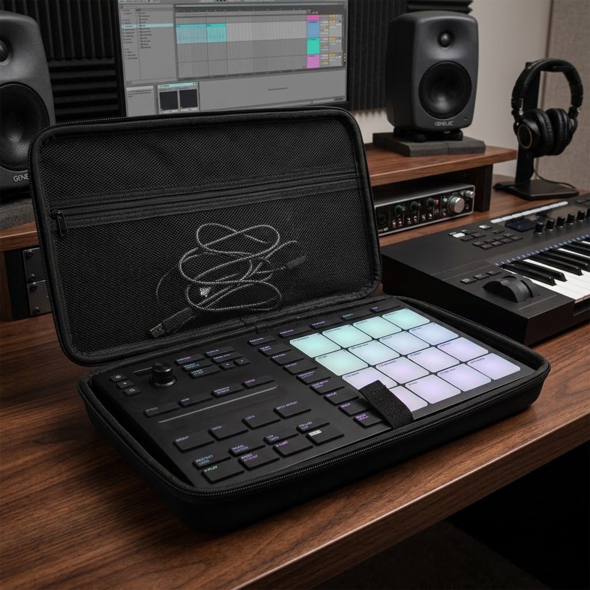 Musiin Premium Velvet Hardshell Travel Case Compatible with Native Instruments Maschine Mikro MK3 case Drum Controller Analog Device cover